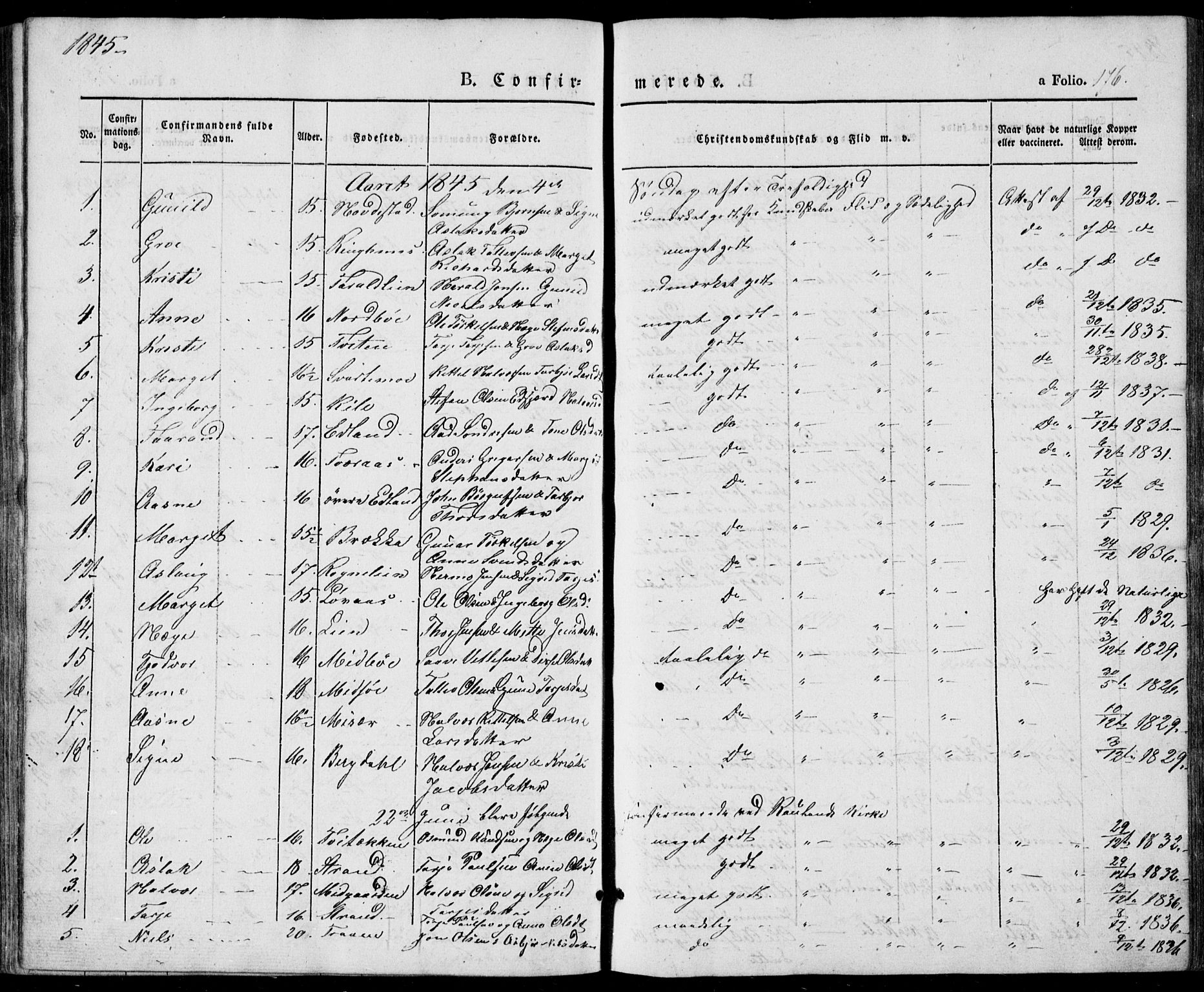 Vinje kirkebøker, SAKO/A-312/F/Fa/L0004: Parish register (official) no. I 4, 1843-1869, p. 176