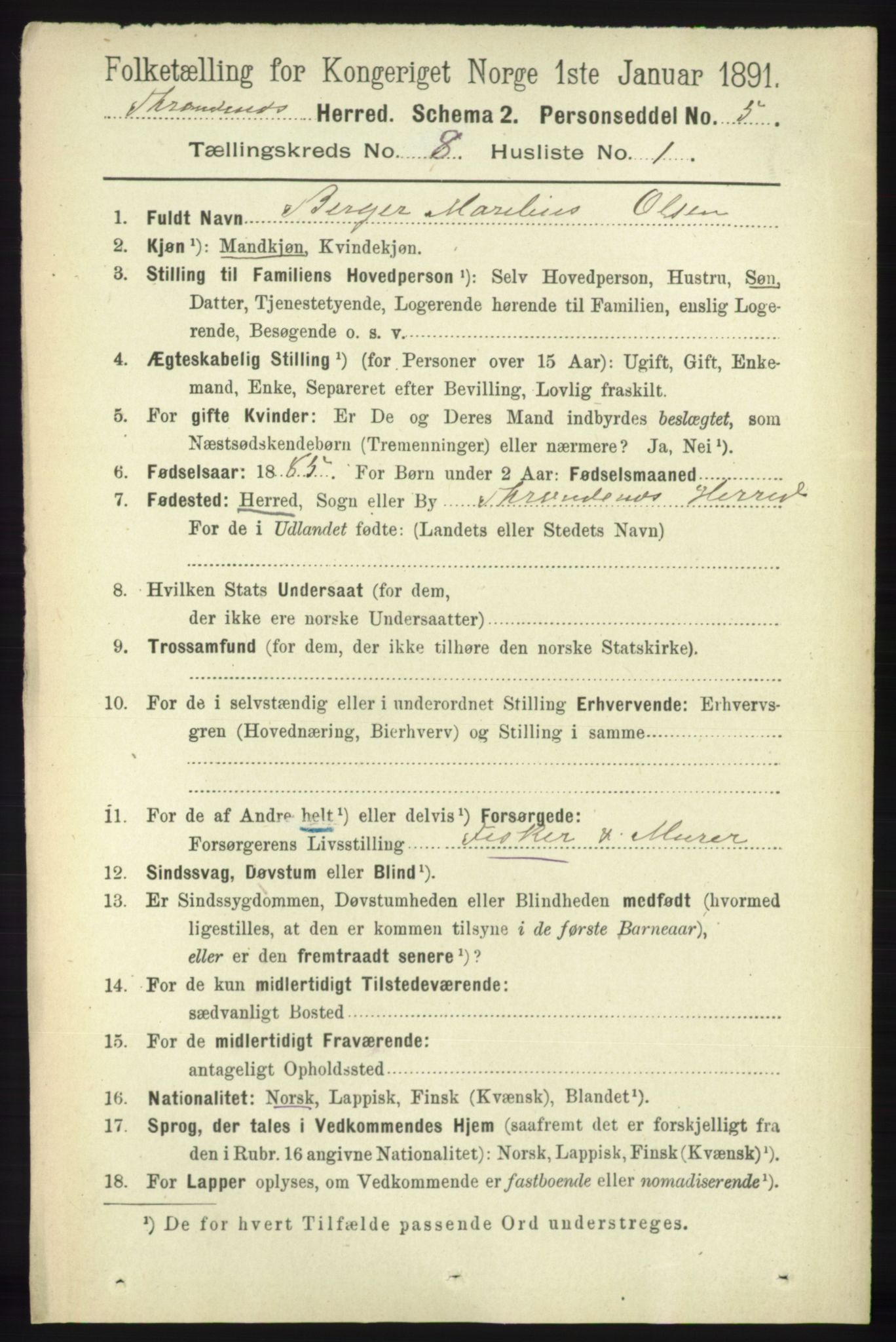 RA, 1891 census for 1914 Trondenes, 1891, p. 5769