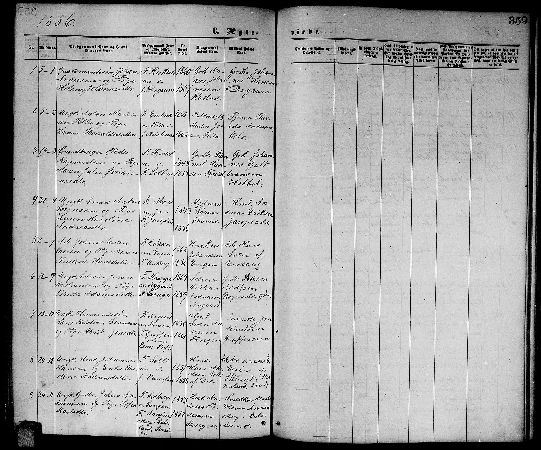 Enebakk prestekontor Kirkebøker, SAO/A-10171c/G/Ga/L0005: Parish register (copy) no. I 5, 1867-1888, p. 359