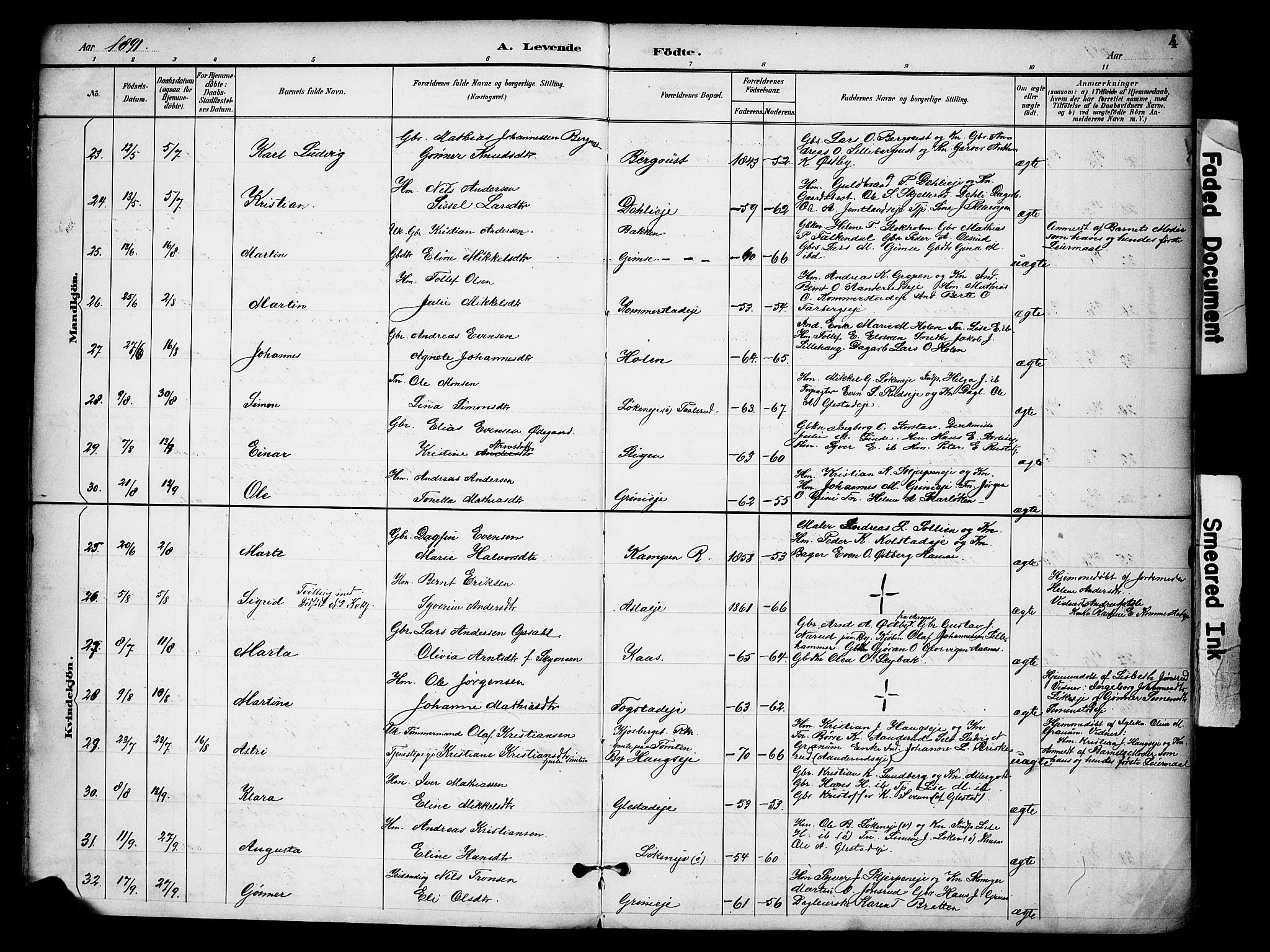 Ringsaker prestekontor, AV/SAH-PREST-014/K/Ka/L0016: Parish register (official) no. 16, 1891-1904, p. 4