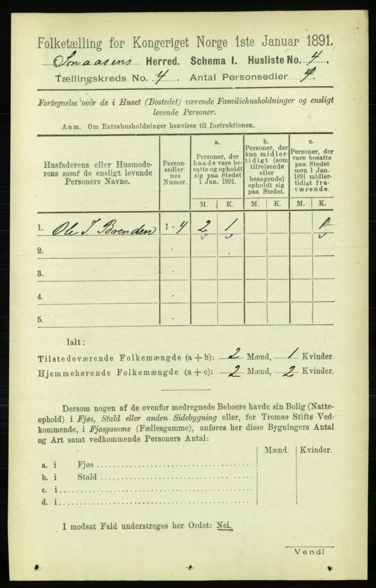 RA, 1891 census for 1736 Snåsa, 1891, p. 1075