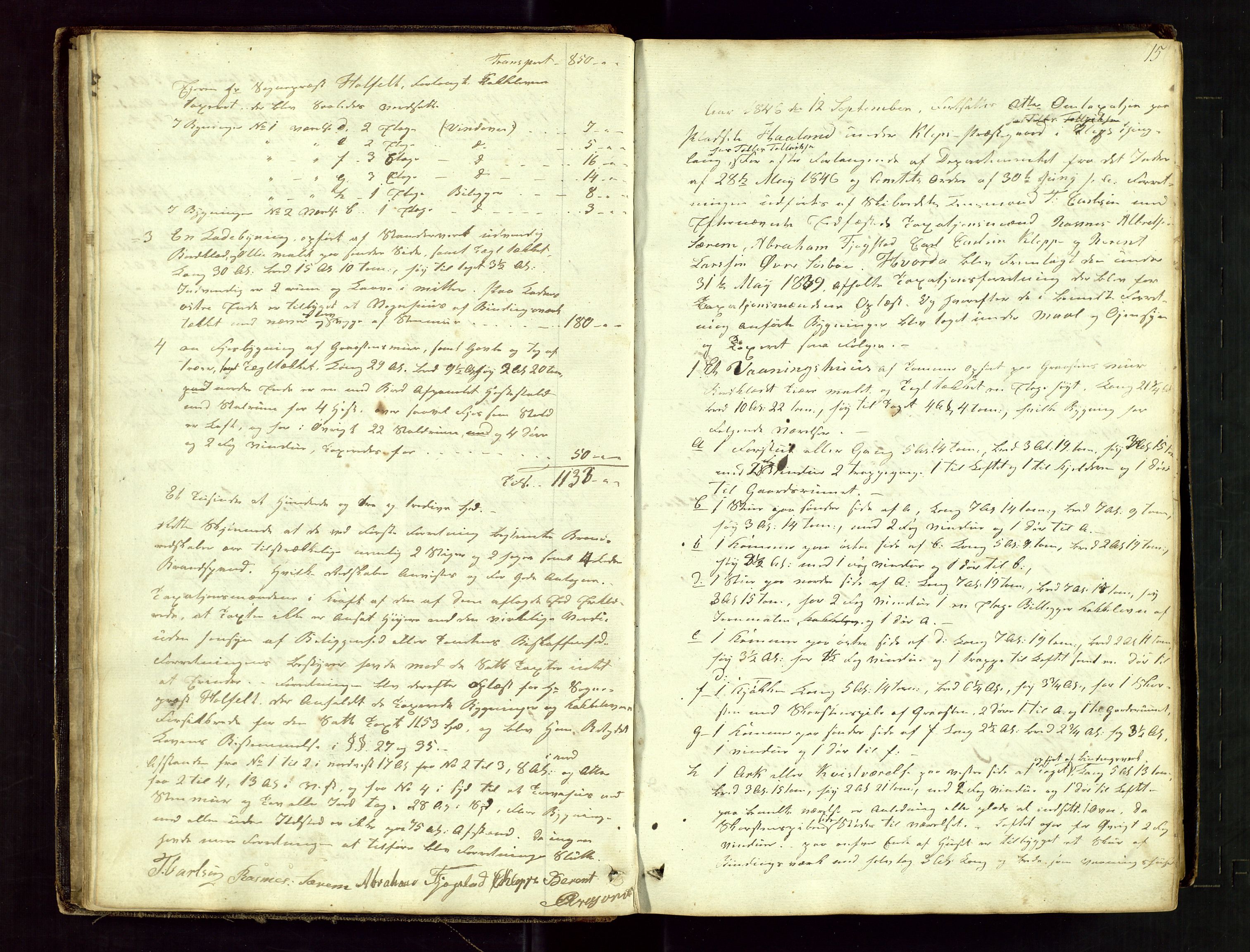 Klepp lensmannskontor, AV/SAST-A-100163/Gob/L0001: "Brandtaxatjons Protocol for Kleps Thinglaug", 1846-1881, p. 14b-15a