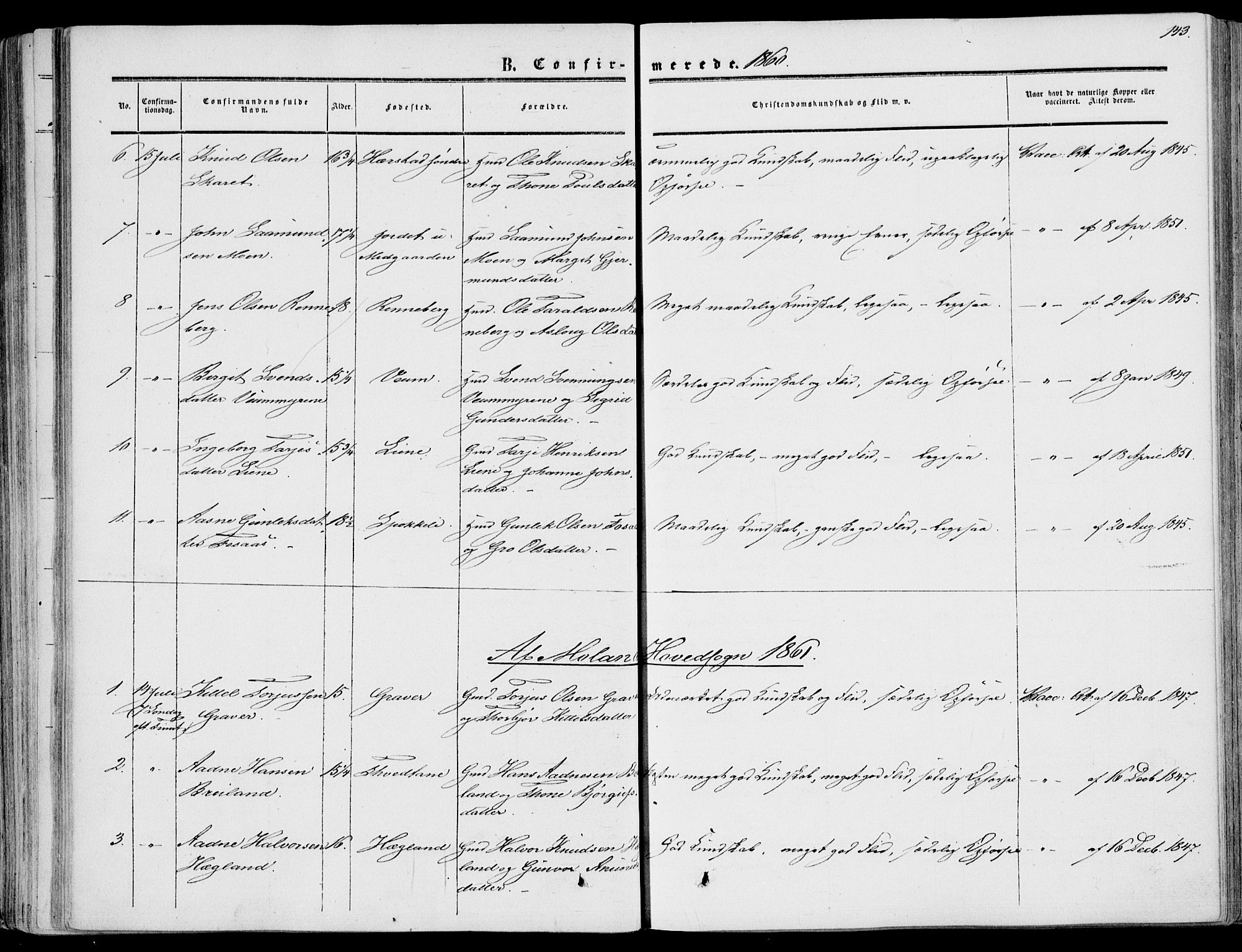 Fyresdal kirkebøker, SAKO/A-263/F/Fa/L0005: Parish register (official) no. I 5, 1855-1871, p. 143