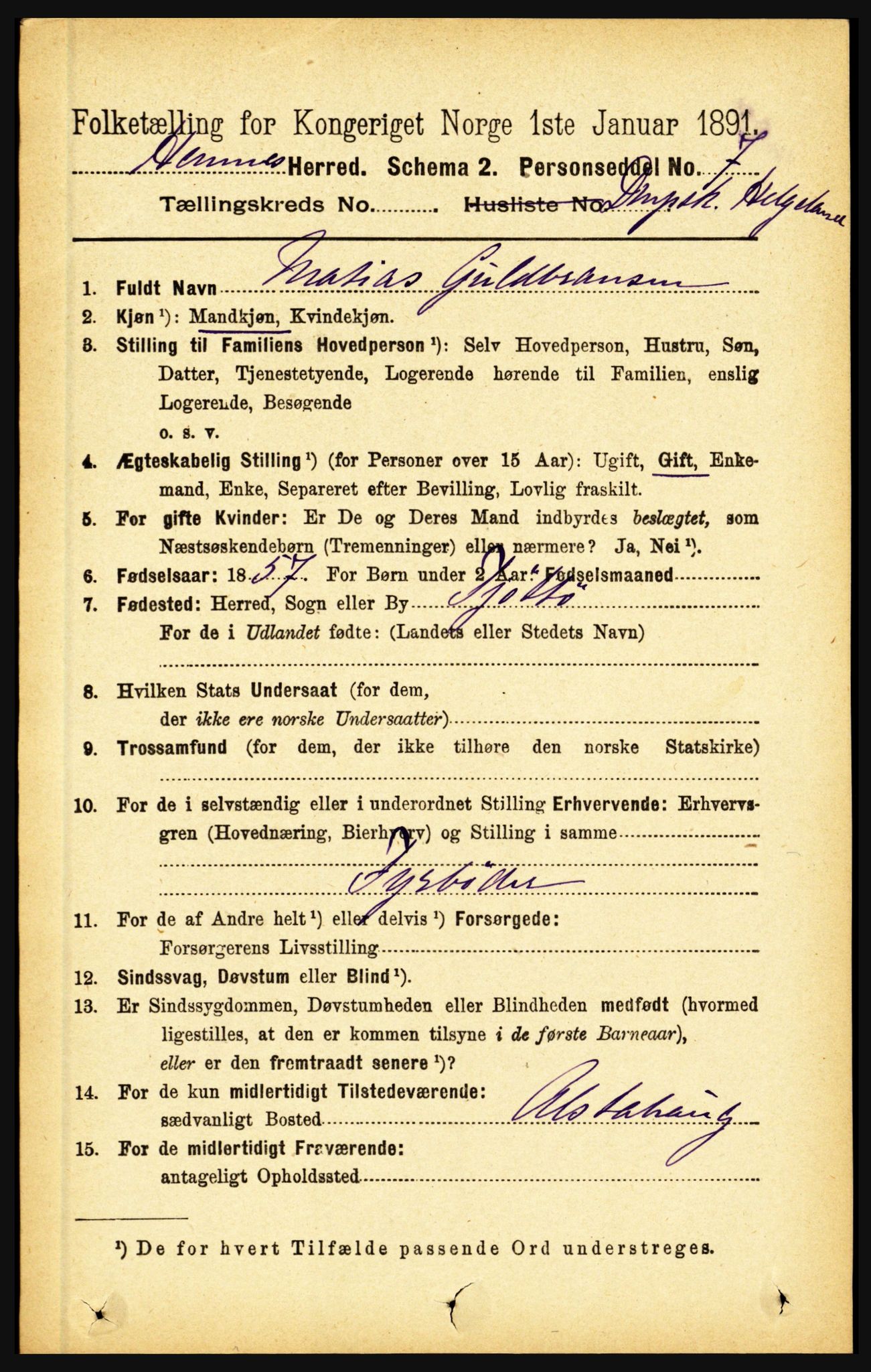 RA, 1891 census for 1832 Hemnes, 1891, p. 5725