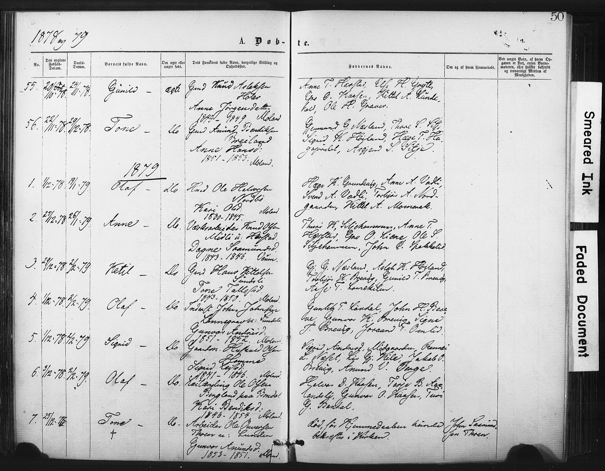 Fyresdal kirkebøker, SAKO/A-263/F/Fa/L0006: Parish register (official) no. I 6, 1872-1886, p. 50