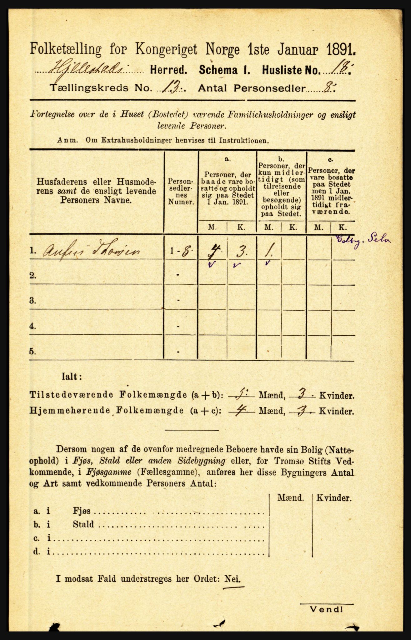 RA, 1891 census for 1413 Hyllestad, 1891, p. 2394