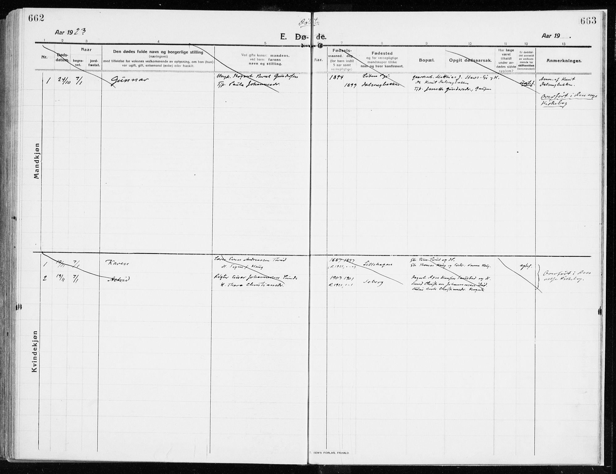 Ringsaker prestekontor, SAH/PREST-014/K/Ka/L0020: Parish register (official) no. 20, 1913-1922, p. 662-663