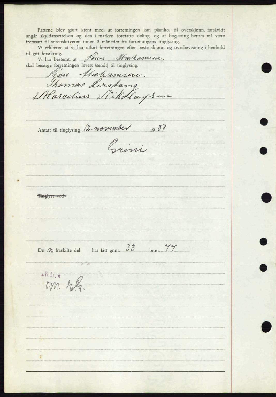 Bamble sorenskriveri, AV/SAKO-A-214/G/Ga/Gag/L0002: Mortgage book no. A-2, 1937-1938, Diary no: : 1212/1937