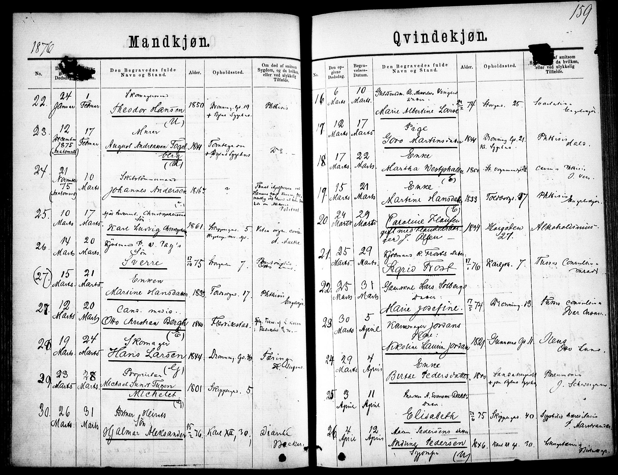 Oslo domkirke Kirkebøker, SAO/A-10752/F/Fa/L0026: Parish register (official) no. 26, 1867-1884, p. 159