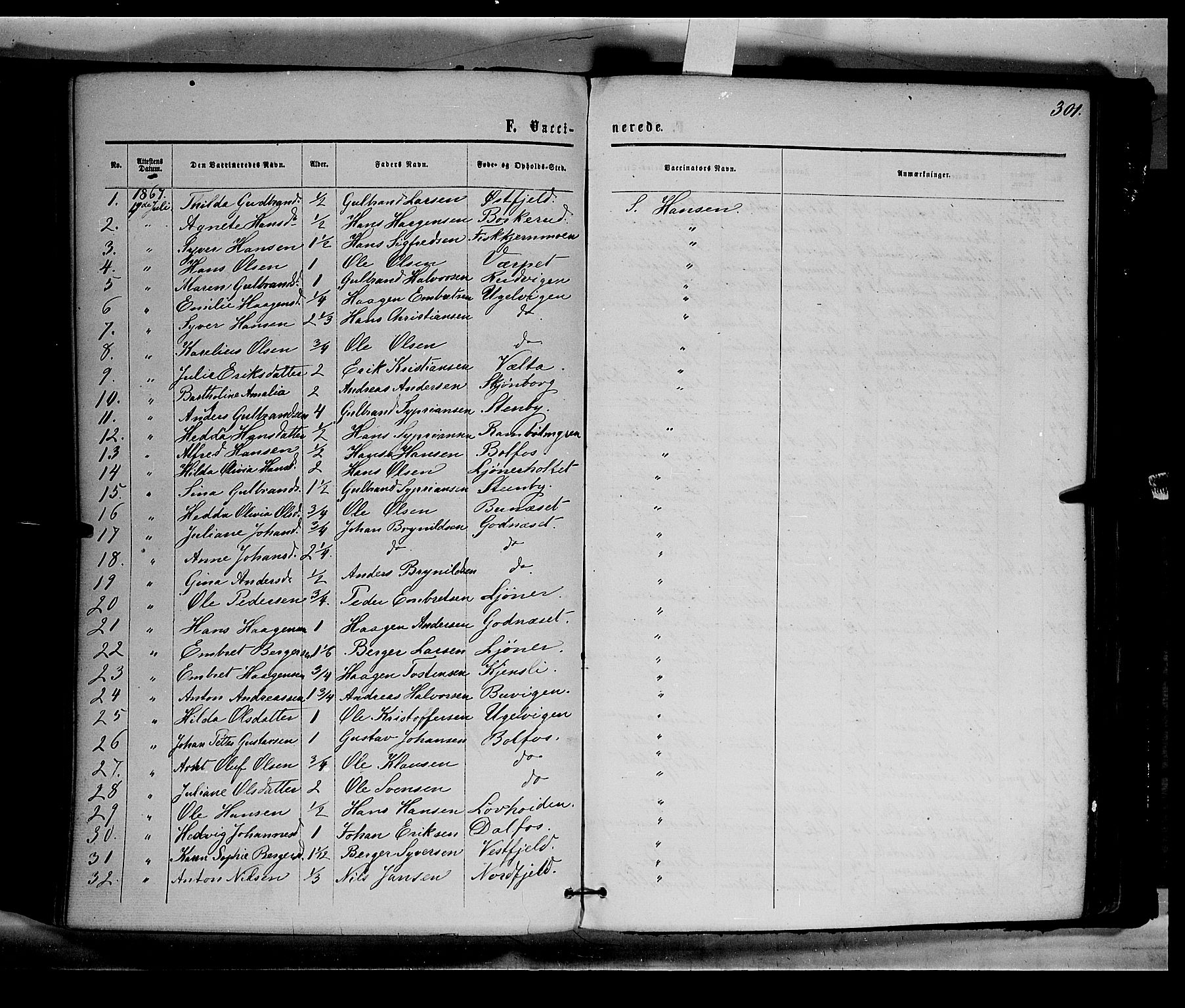 Eidskog prestekontor, SAH/PREST-026/H/Ha/Haa/L0002: Parish register (official) no. 2, 1867-1878, p. 301