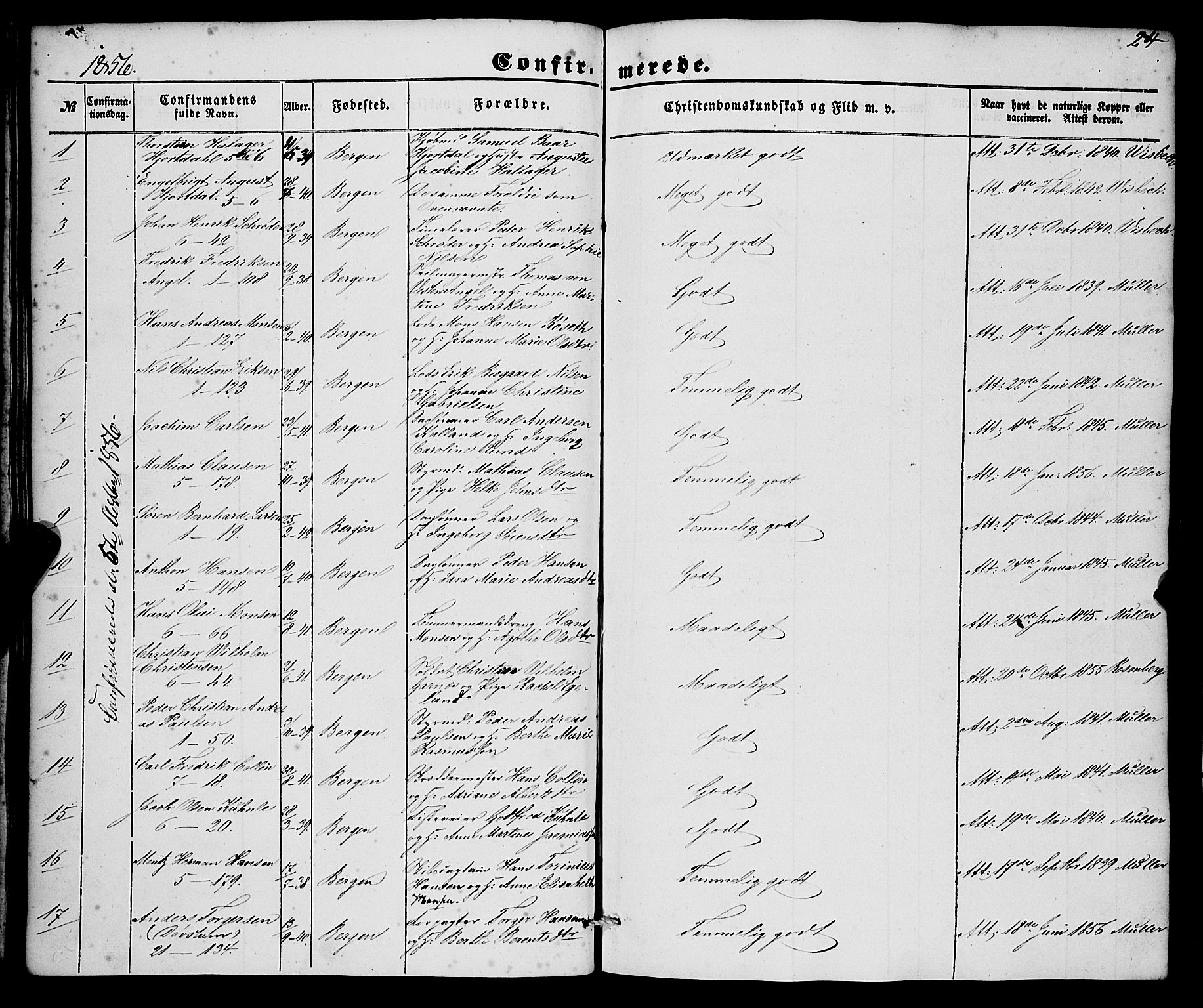 Nykirken Sokneprestembete, SAB/A-77101/H/Haa/L0023: Parish register (official) no. C 2, 1851-1863, p. 24