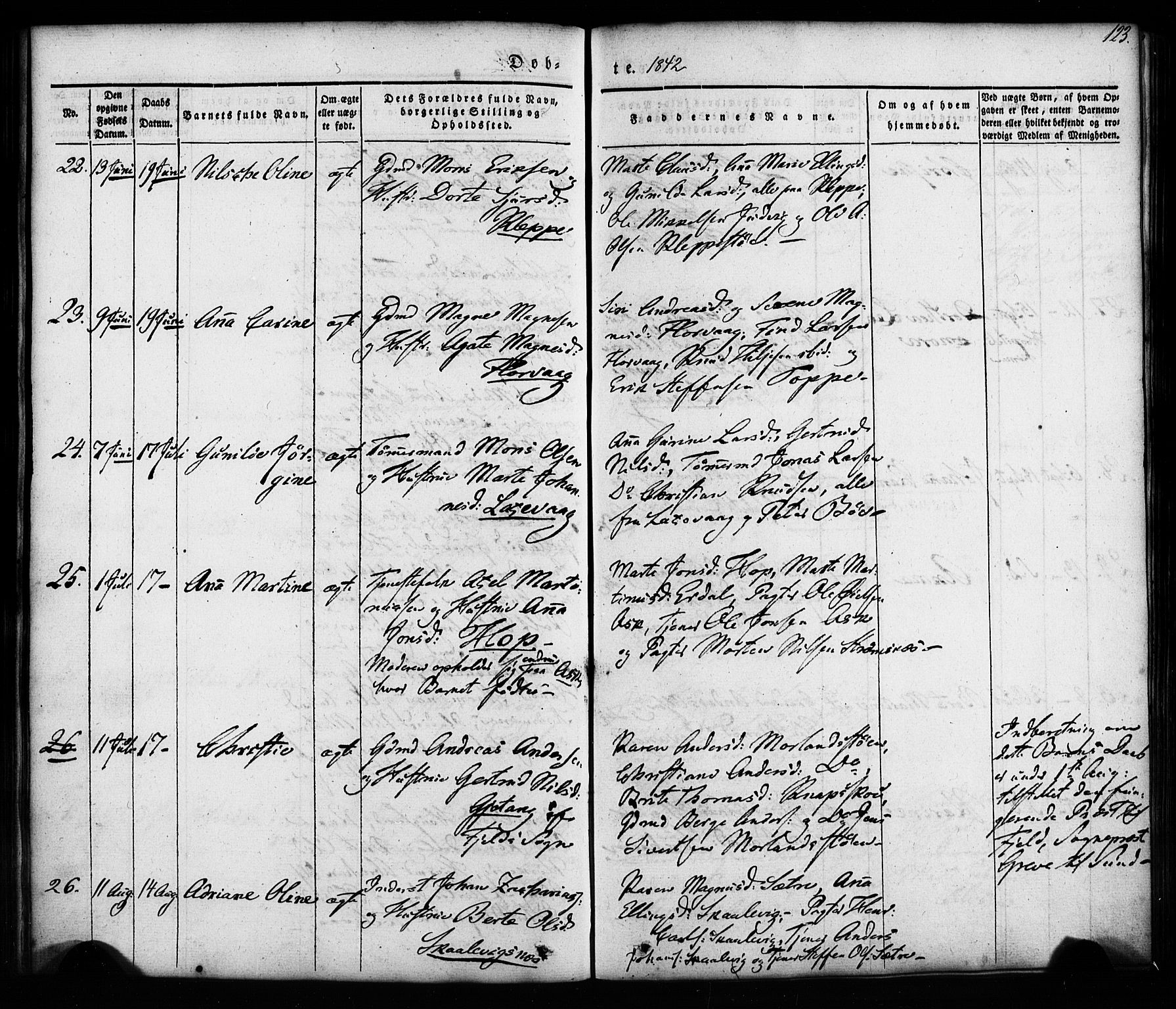 Askøy Sokneprestembete, SAB/A-74101/H/Ha/Haa/Haaa/L0005: Parish register (official) no. A 5, 1836-1852, p. 123