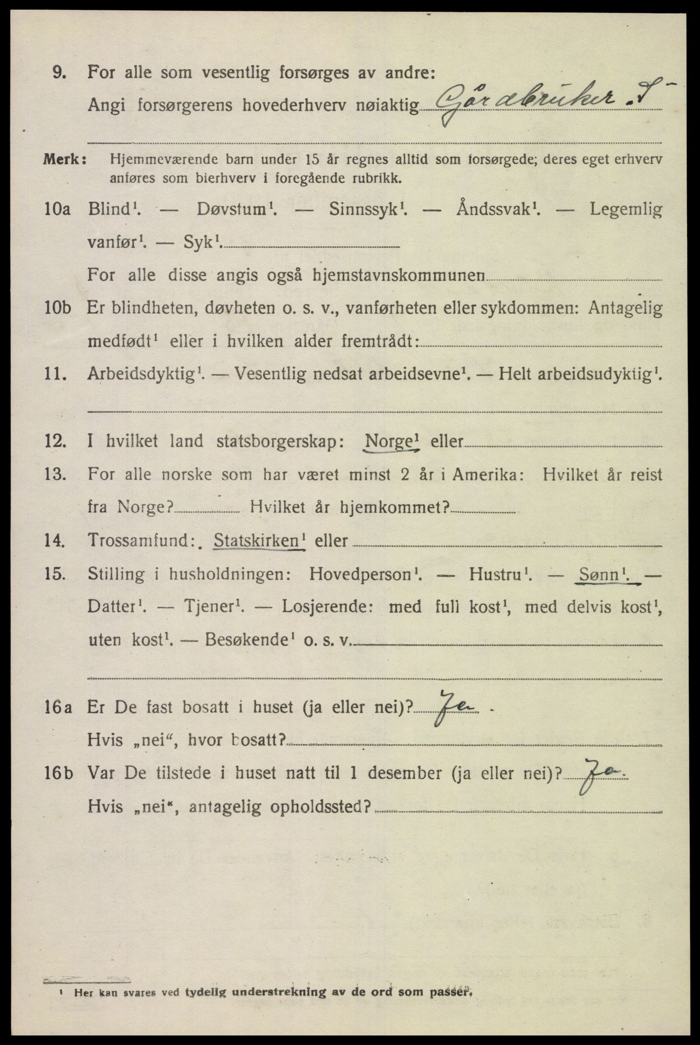 SAK, 1920 census for Bjelland, 1920, p. 962