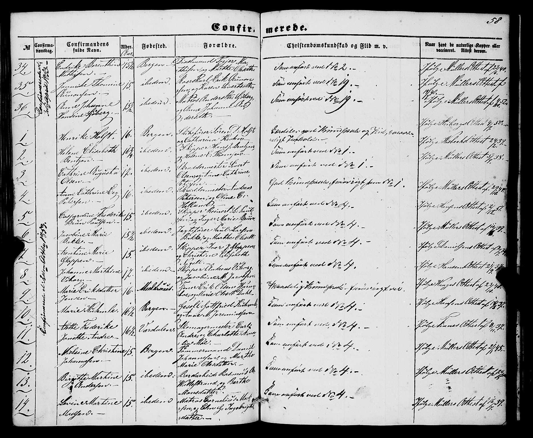 Nykirken Sokneprestembete, SAB/A-77101/H/Haa/L0023: Parish register (official) no. C 2, 1851-1863, p. 58
