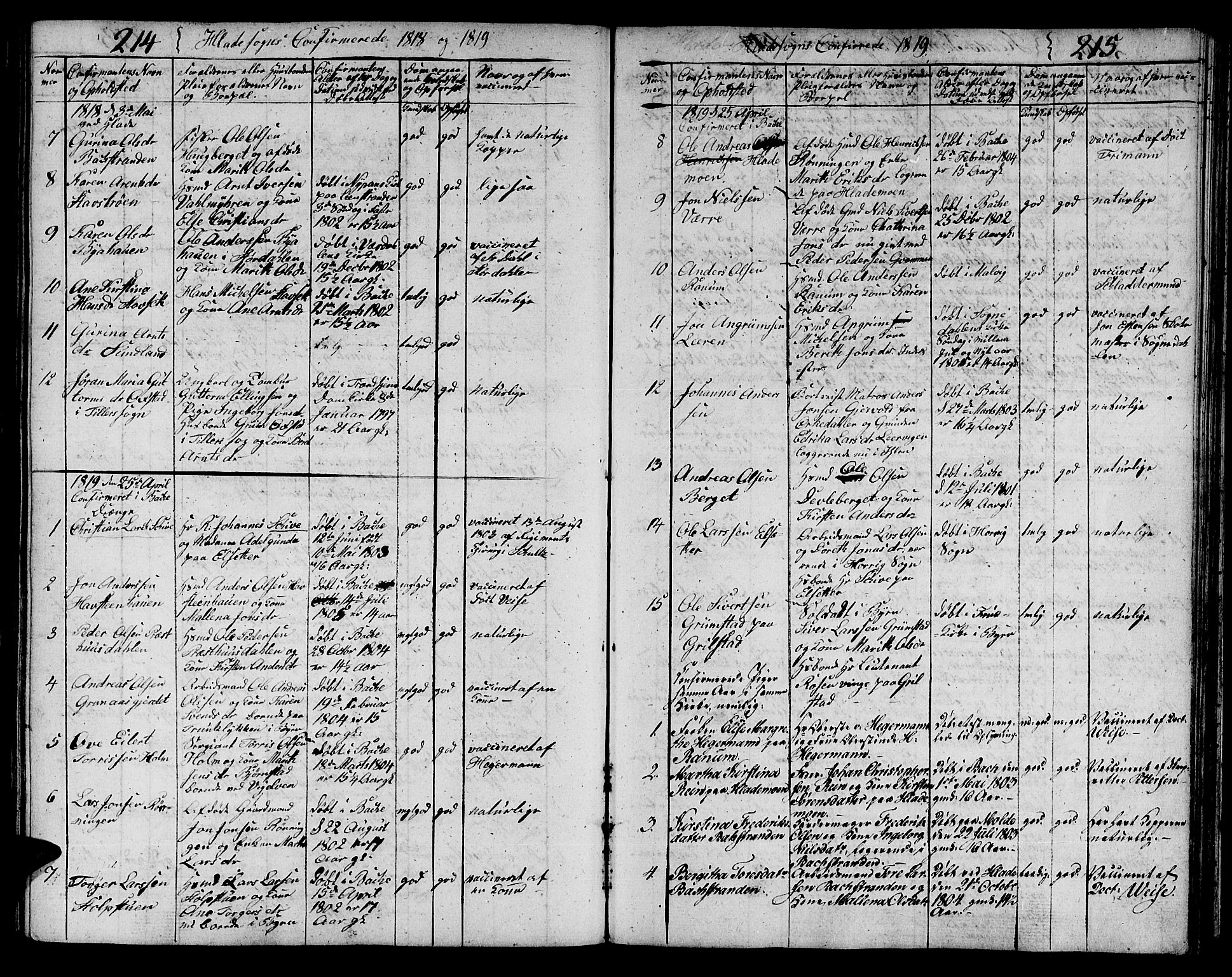 Ministerialprotokoller, klokkerbøker og fødselsregistre - Sør-Trøndelag, SAT/A-1456/606/L0306: Parish register (copy) no. 606C02, 1797-1829, p. 214-215