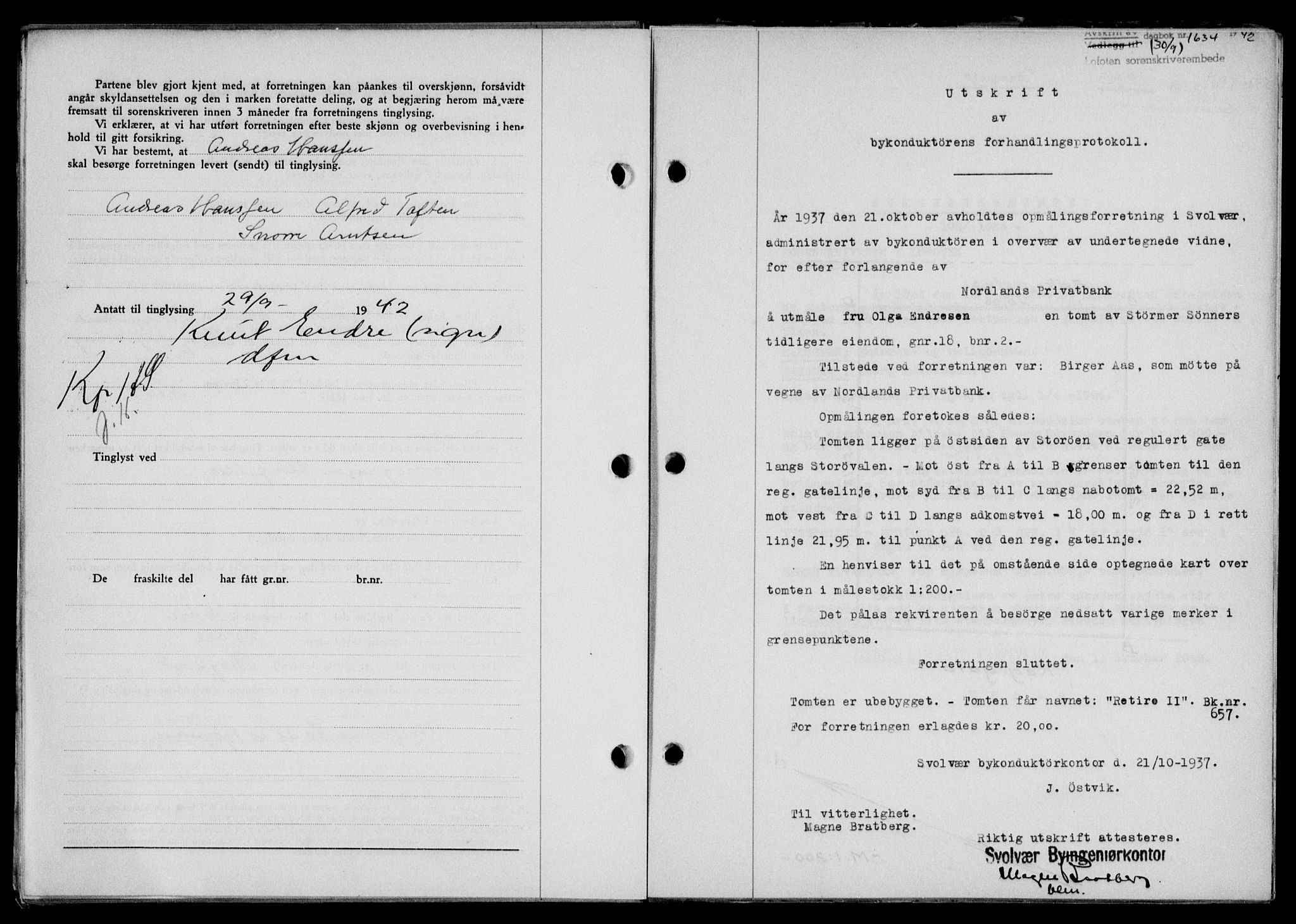 Lofoten sorenskriveri, SAT/A-0017/1/2/2C/L0010a: Mortgage book no. 10a, 1942-1943, Diary no: : 1634/1942