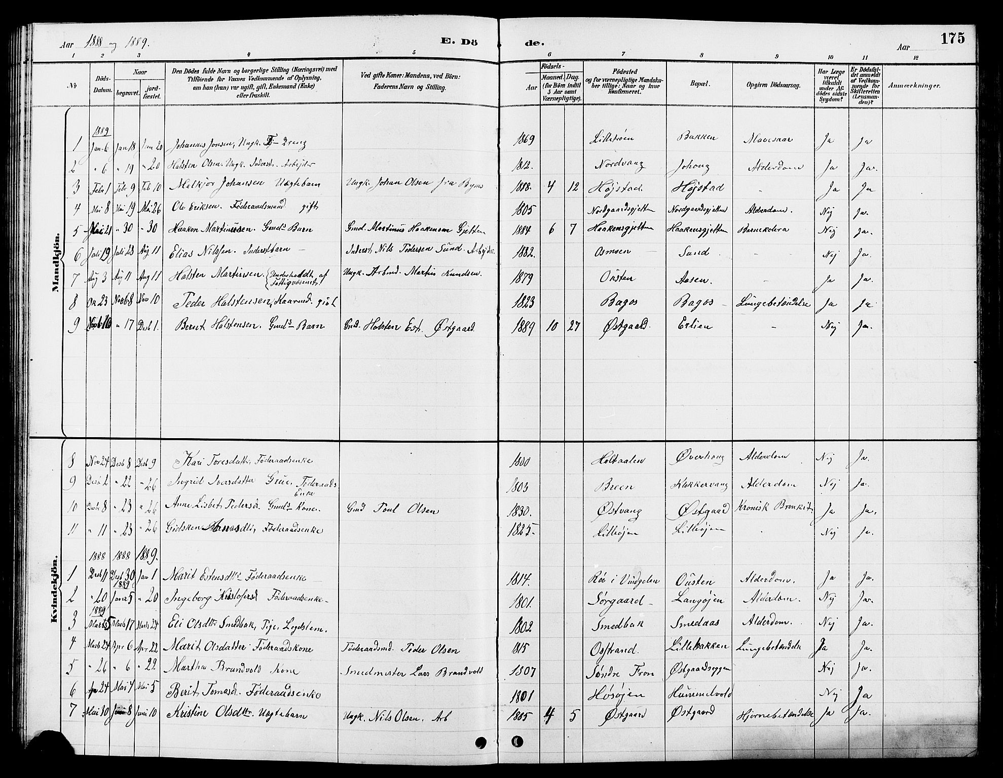 Tolga prestekontor, AV/SAH-PREST-062/L/L0008: Parish register (copy) no. 8, 1887-1912, p. 175