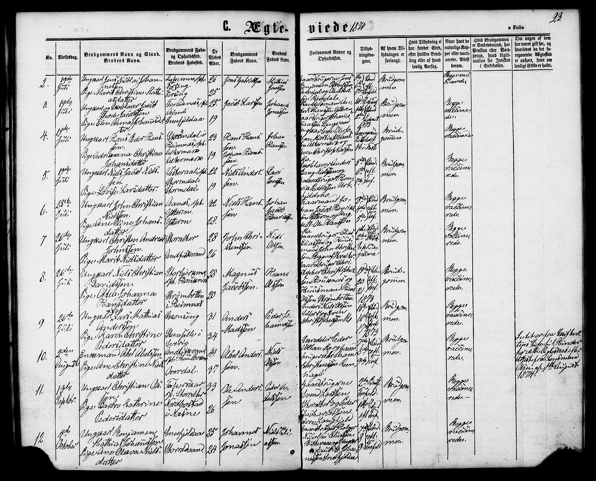 Ministerialprotokoller, klokkerbøker og fødselsregistre - Nordland, SAT/A-1459/827/L0395: Parish register (official) no. 827A07, 1864-1886, p. 23