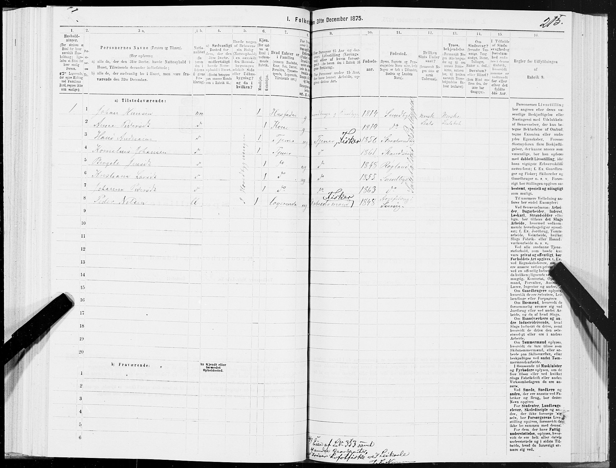SAT, 1875 census for 1840P Saltdal, 1875, p. 1215