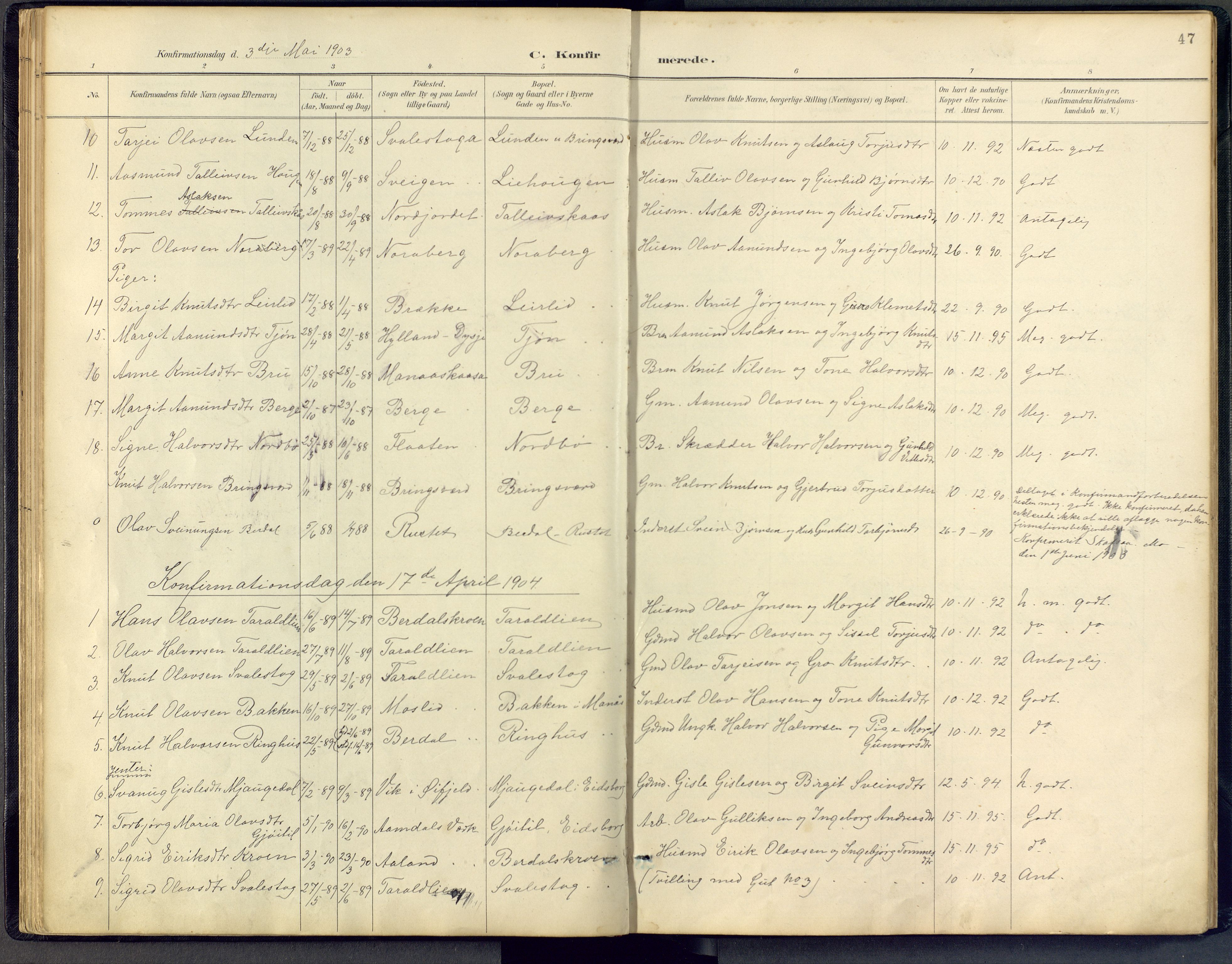 Vinje kirkebøker, AV/SAKO-A-312/F/Fb/L0002: Parish register (official) no. II 2, 1887-1925, p. 47