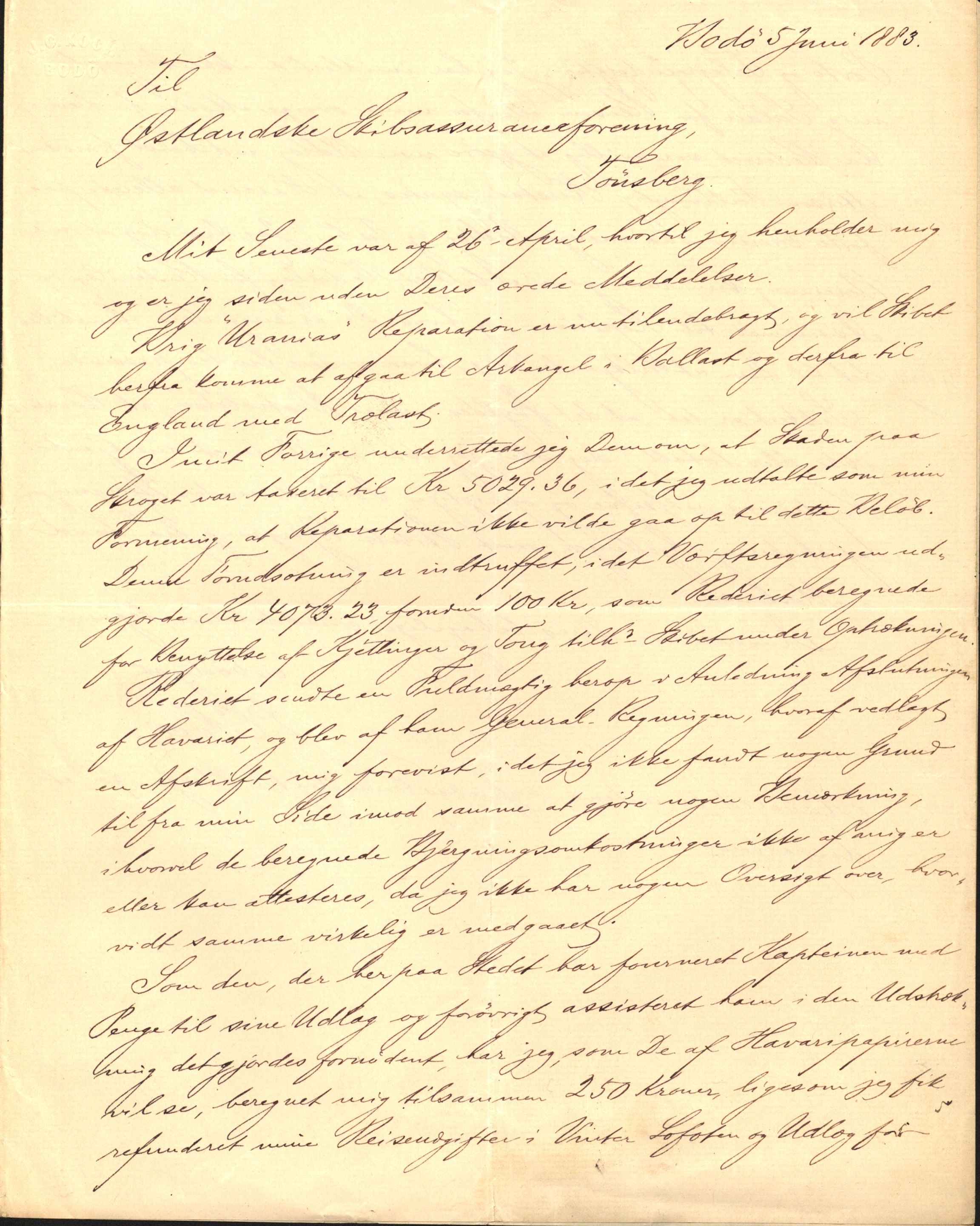 Pa 63 - Østlandske skibsassuranceforening, VEMU/A-1079/G/Ga/L0016/0012: Havaridokumenter / Urania, Tagal, Sir John Lawrence, Benguela, 1883, p. 4