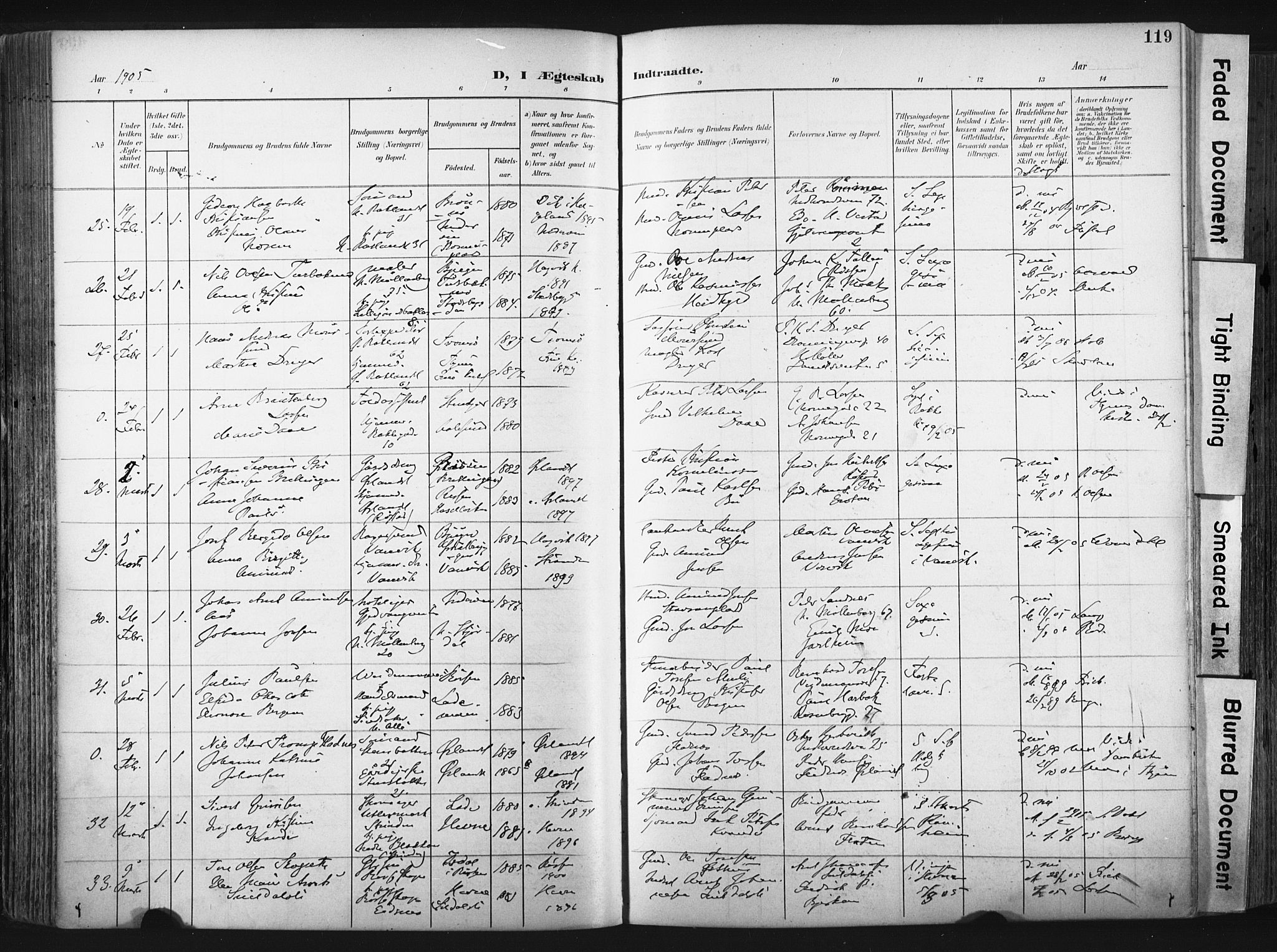 Ministerialprotokoller, klokkerbøker og fødselsregistre - Sør-Trøndelag, SAT/A-1456/604/L0201: Parish register (official) no. 604A21, 1901-1911, p. 119
