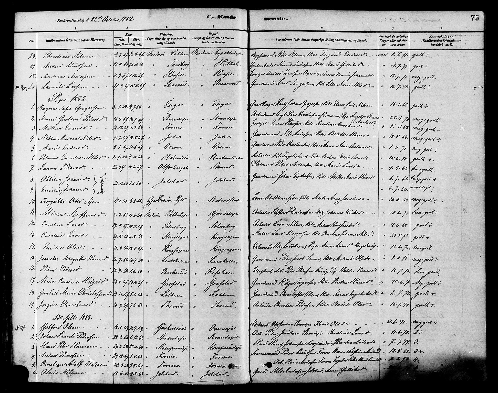 Modum kirkebøker, AV/SAKO-A-234/F/Fa/L0015: Parish register (official) no. 15 /1, 1877-1889, p. 75