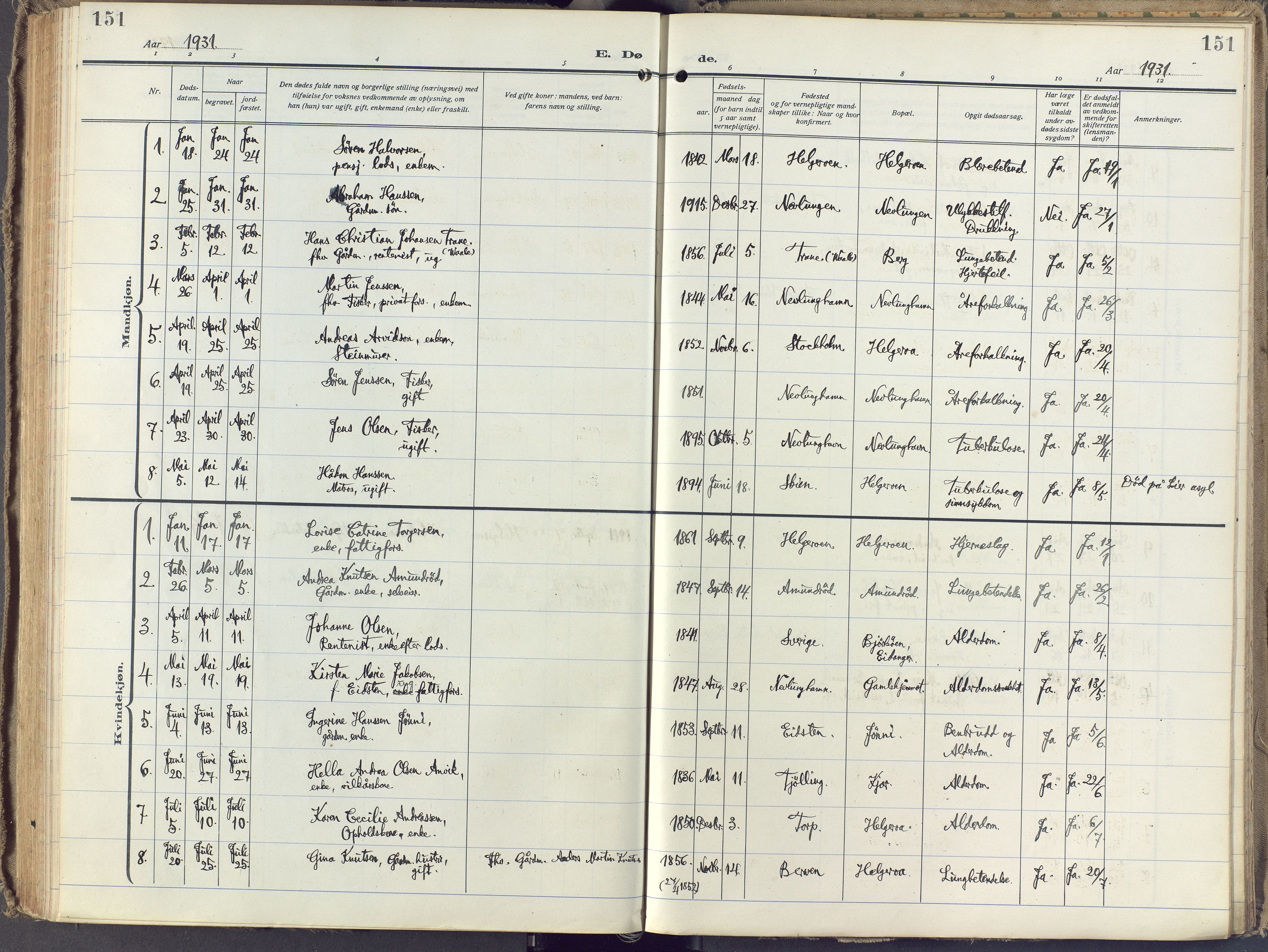 Brunlanes kirkebøker, SAKO/A-342/F/Fb/L0004: Parish register (official) no. II 4, 1923-1940, p. 151