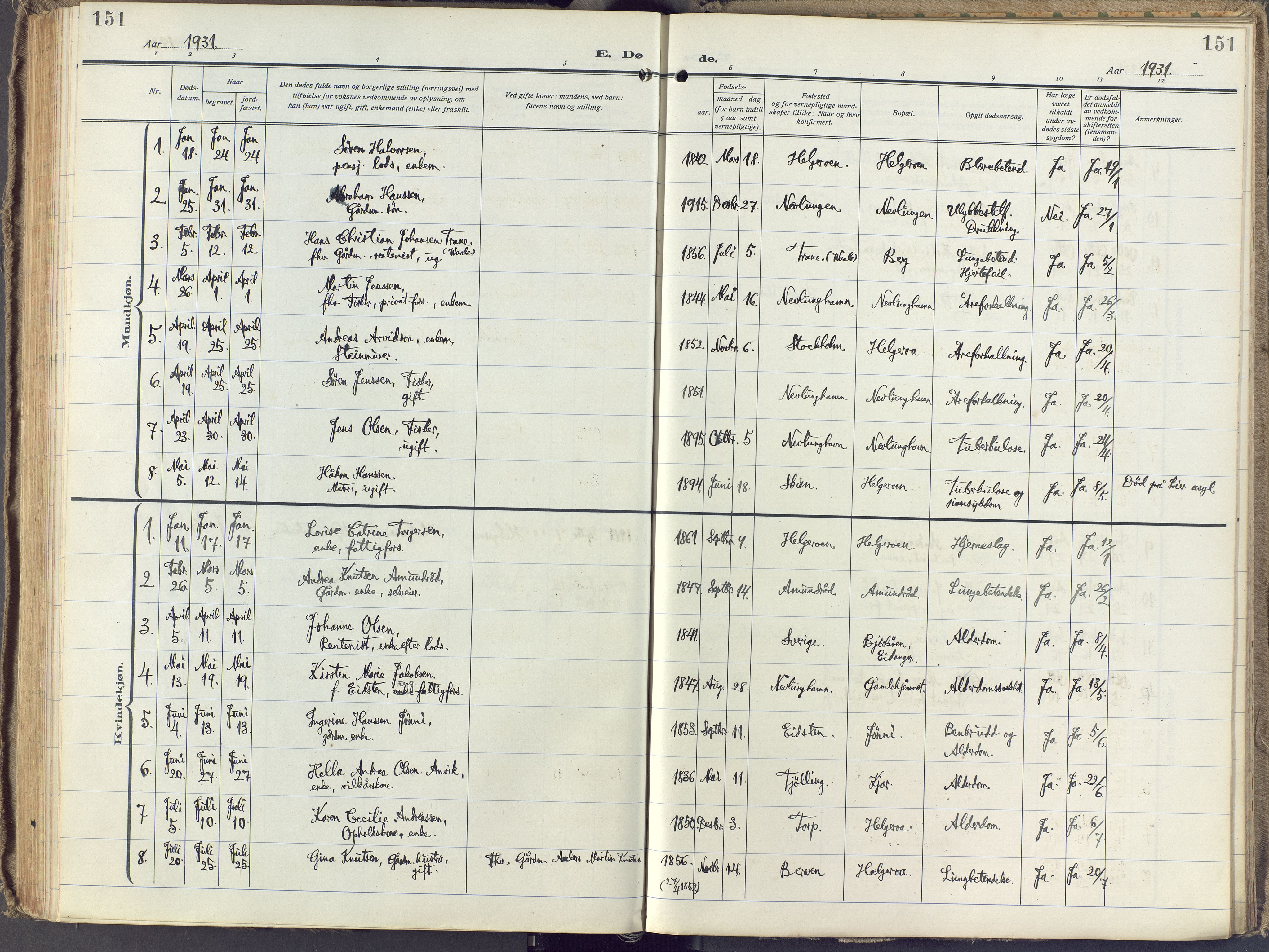Brunlanes kirkebøker, AV/SAKO-A-342/F/Fb/L0004: Parish register (official) no. II 4, 1923-1940, p. 151