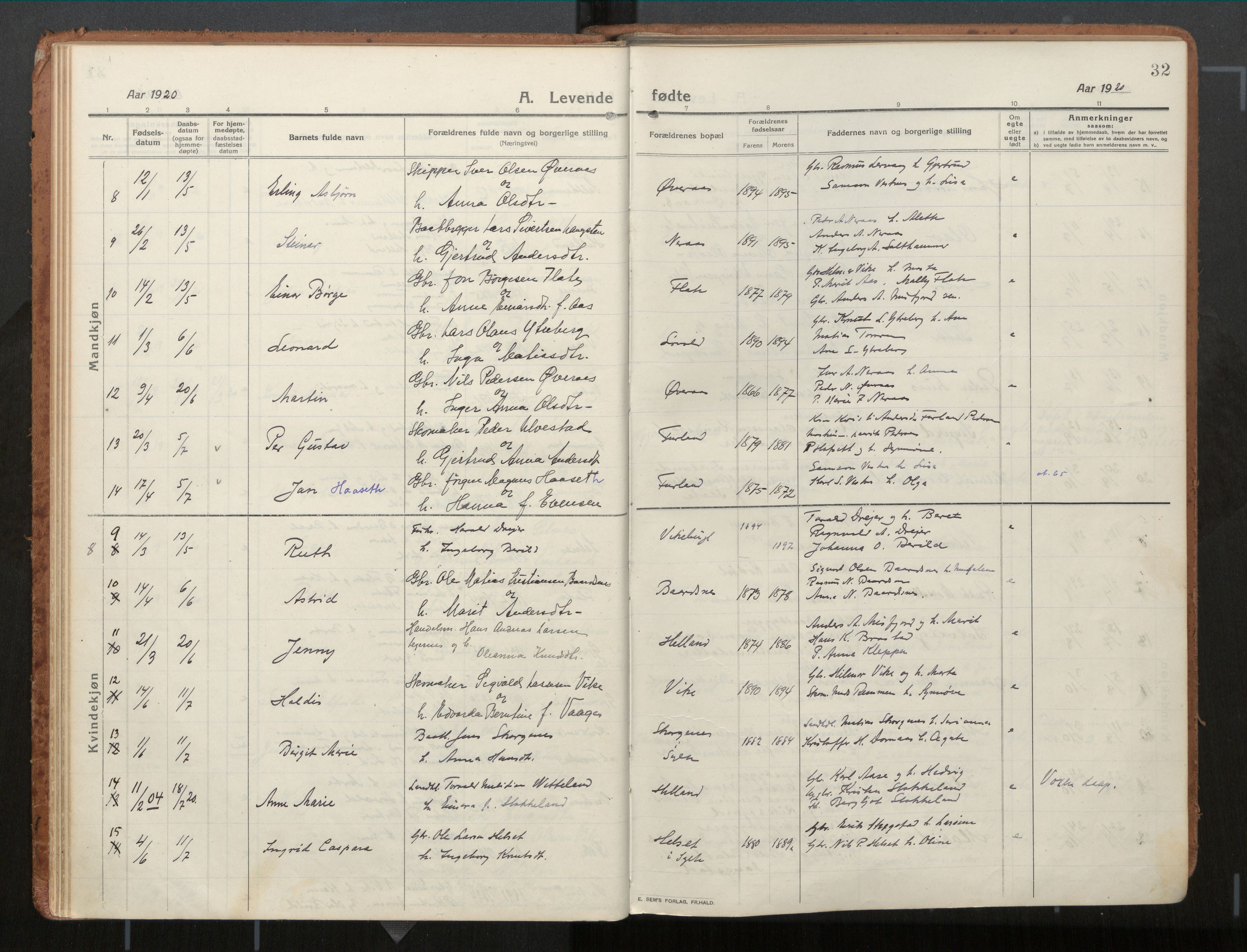 Ministerialprotokoller, klokkerbøker og fødselsregistre - Møre og Romsdal, AV/SAT-A-1454/539/L0534a: Parish register (official) no. 539A08, 1912-1935, p. 32