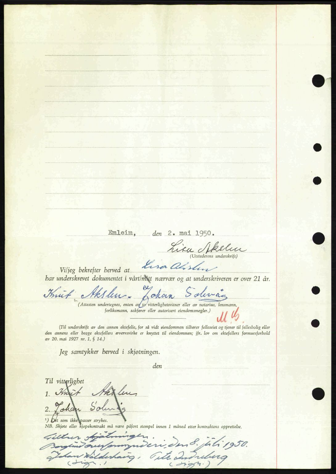 Nordre Sunnmøre sorenskriveri, AV/SAT-A-0006/1/2/2C/2Ca: Mortgage book no. A34, 1950-1950, Diary no: : 1049/1950