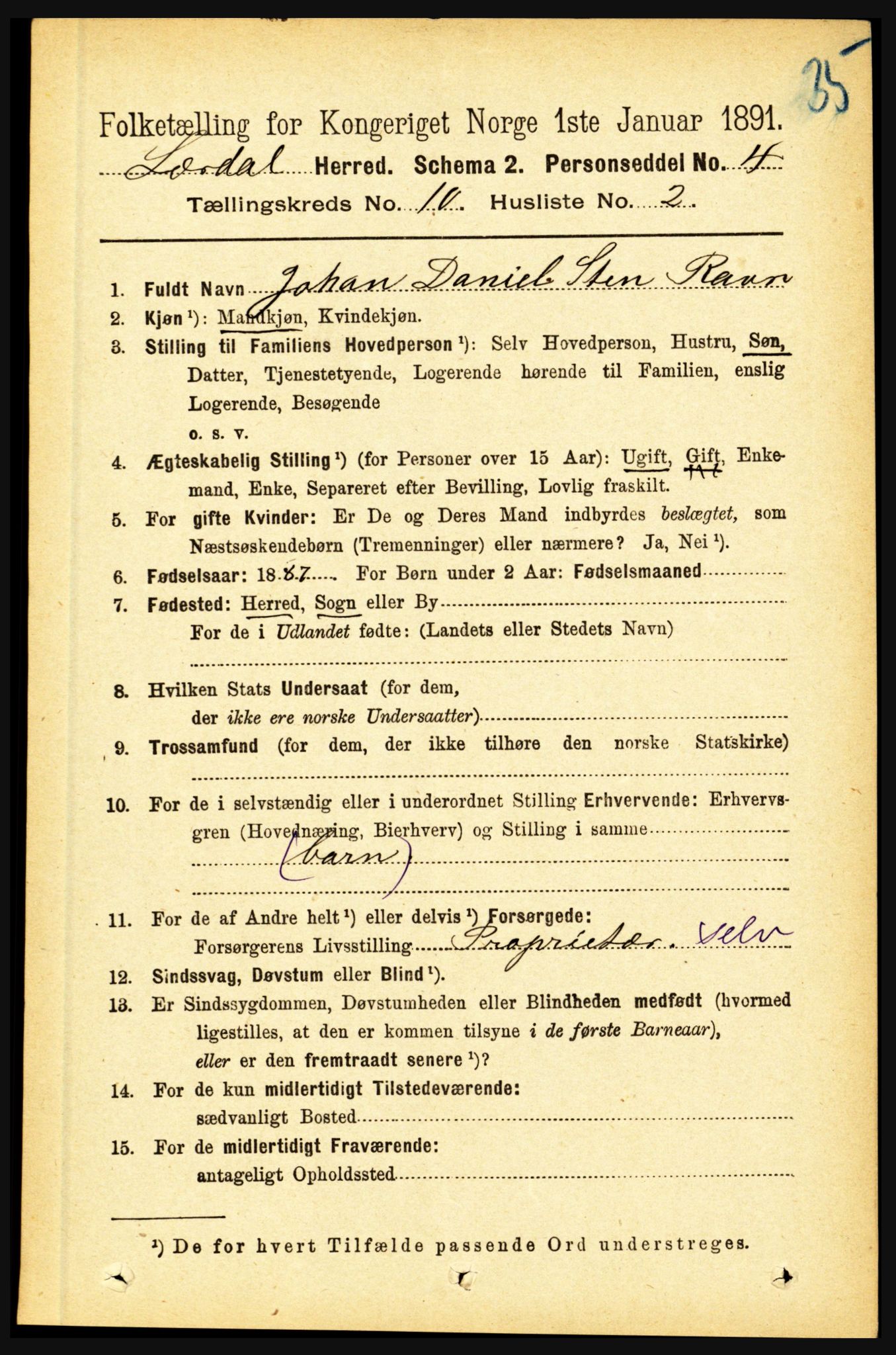 RA, 1891 census for 1422 Lærdal, 1891, p. 1708