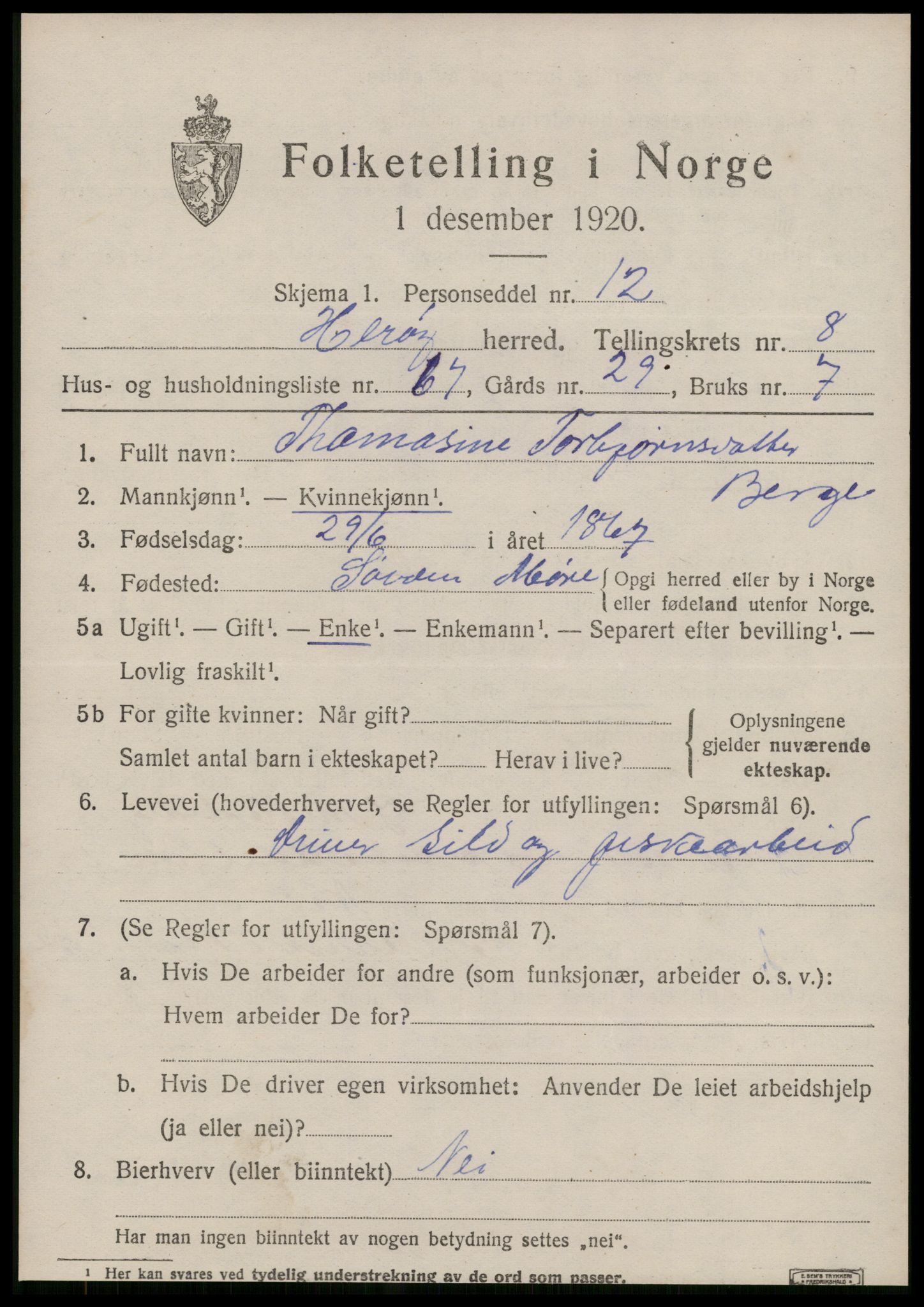 SAT, 1920 census for Herøy (MR), 1920, p. 5395