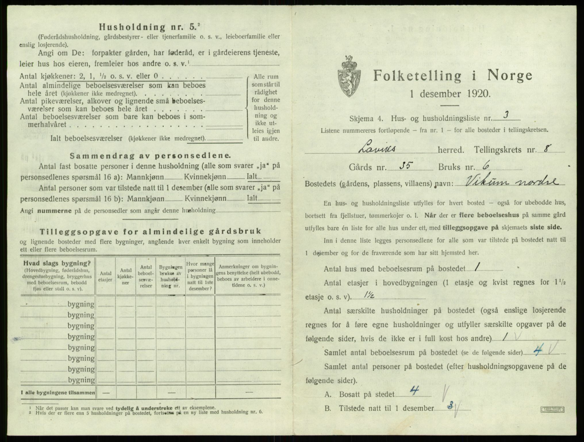 SAB, 1920 census for Lavik, 1920, p. 268