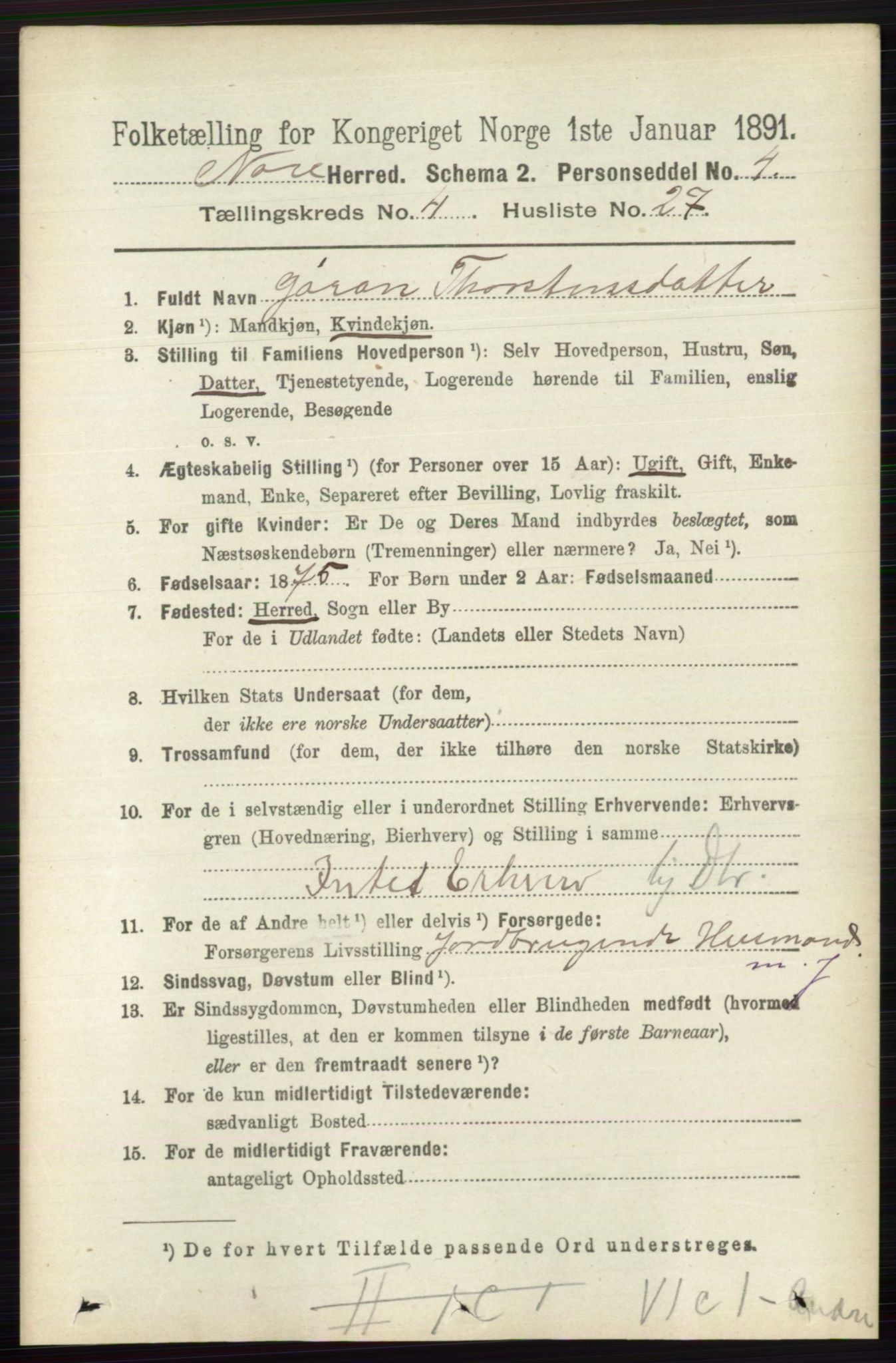 RA, 1891 census for 0633 Nore, 1891, p. 1422