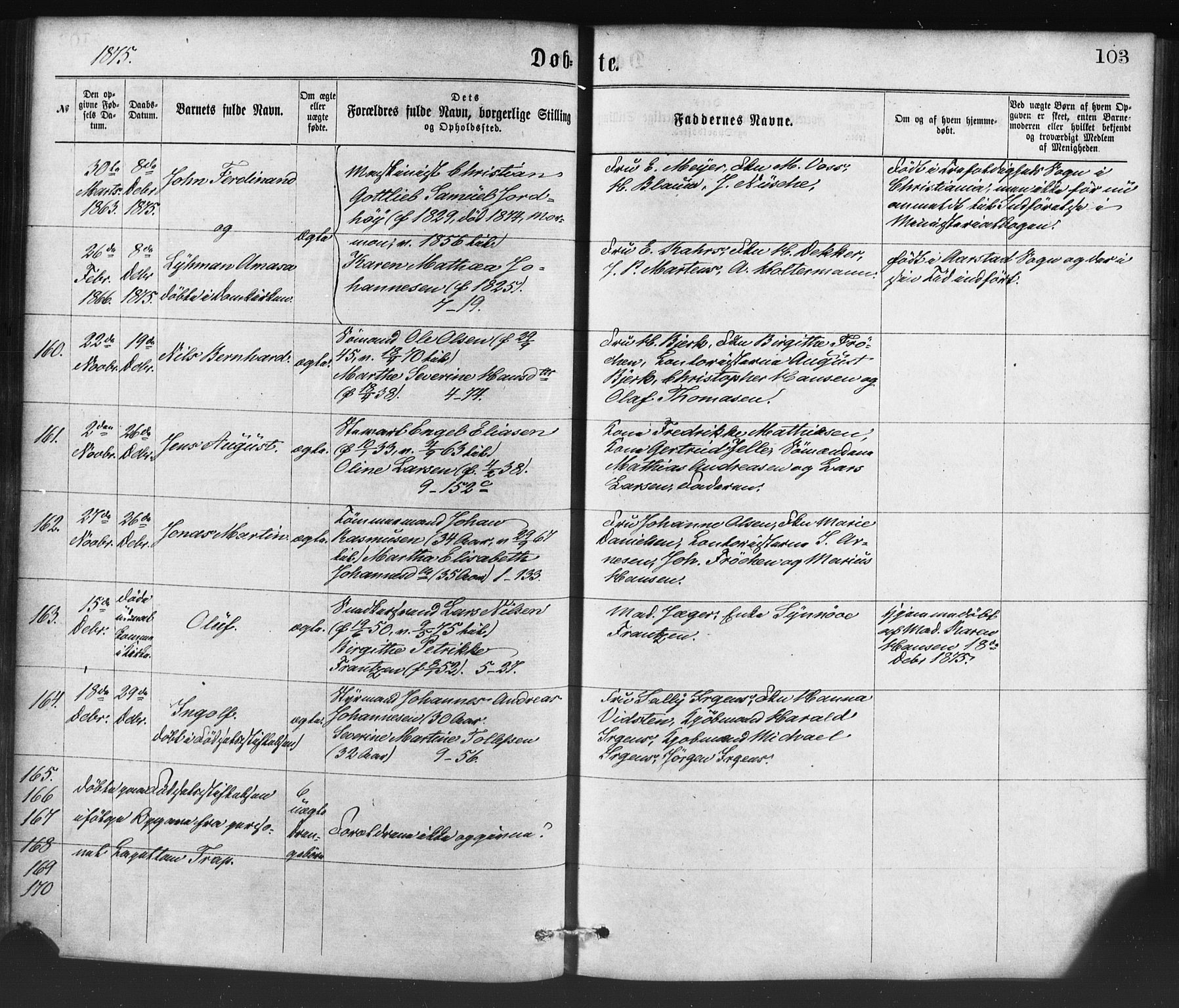 Nykirken Sokneprestembete, AV/SAB-A-77101/H/Haa/L0016: Parish register (official) no. B 3, 1870-1884, p. 103