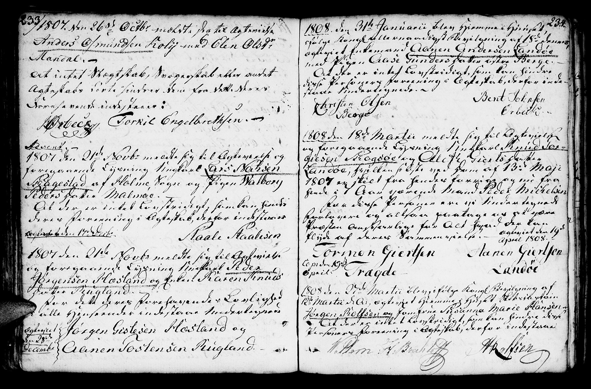 Mandal sokneprestkontor, SAK/1111-0030/F/Fa/Faa/L0007: Parish register (official) no. A 7, 1783-1818, p. 233-234