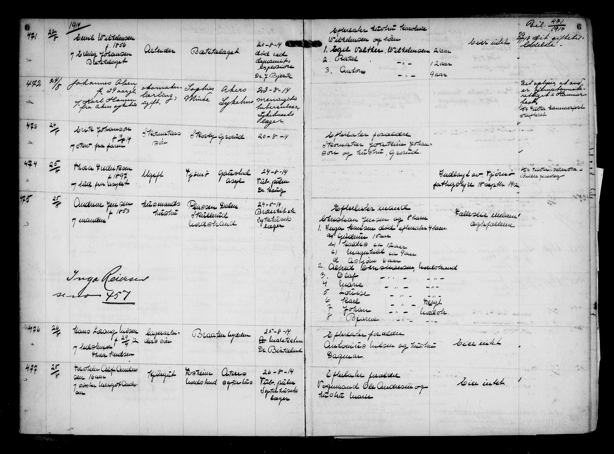 Aker kriminaldommer, skifte- og auksjonsforvalterembete, AV/SAO-A-10452/H/Hb/Hba/Hbaa/L0004: Dødsfallsprotokoll, 1914-1918, p. 6