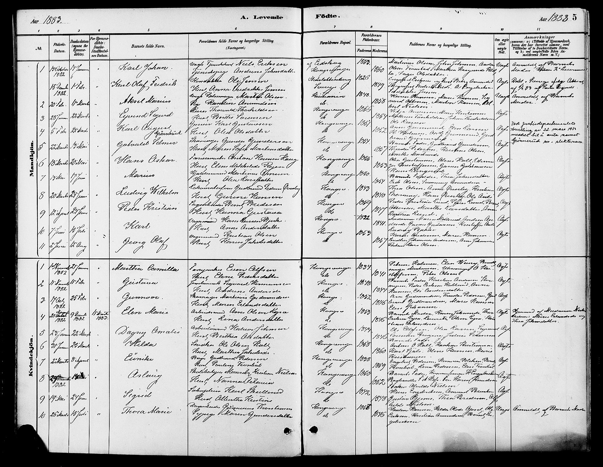 Vinger prestekontor, SAH/PREST-024/H/Ha/Haa/L0013: Parish register (official) no. 13, 1881-1897, p. 5