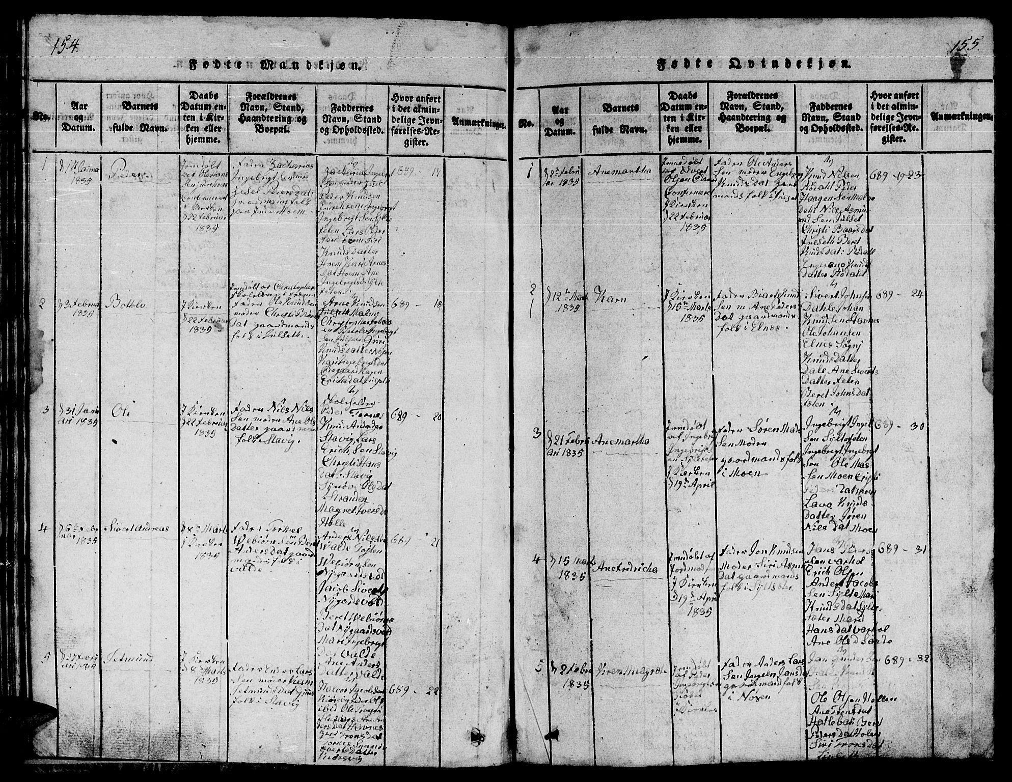 Ministerialprotokoller, klokkerbøker og fødselsregistre - Møre og Romsdal, SAT/A-1454/565/L0752: Parish register (copy) no. 565C01, 1817-1844, p. 154-155