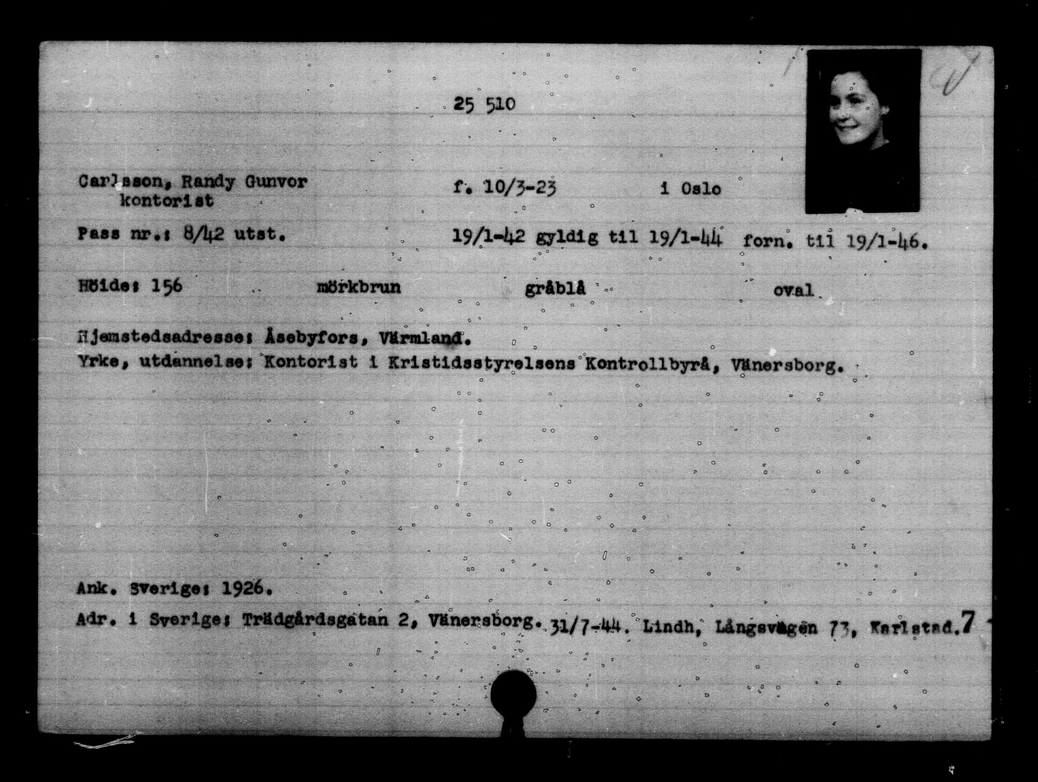 Den Kgl. Norske Legasjons Flyktningskontor, AV/RA-S-6753/V/Va/L0011: Kjesäterkartoteket.  Flyktningenr. 25300-28349, 1940-1945, p. 223