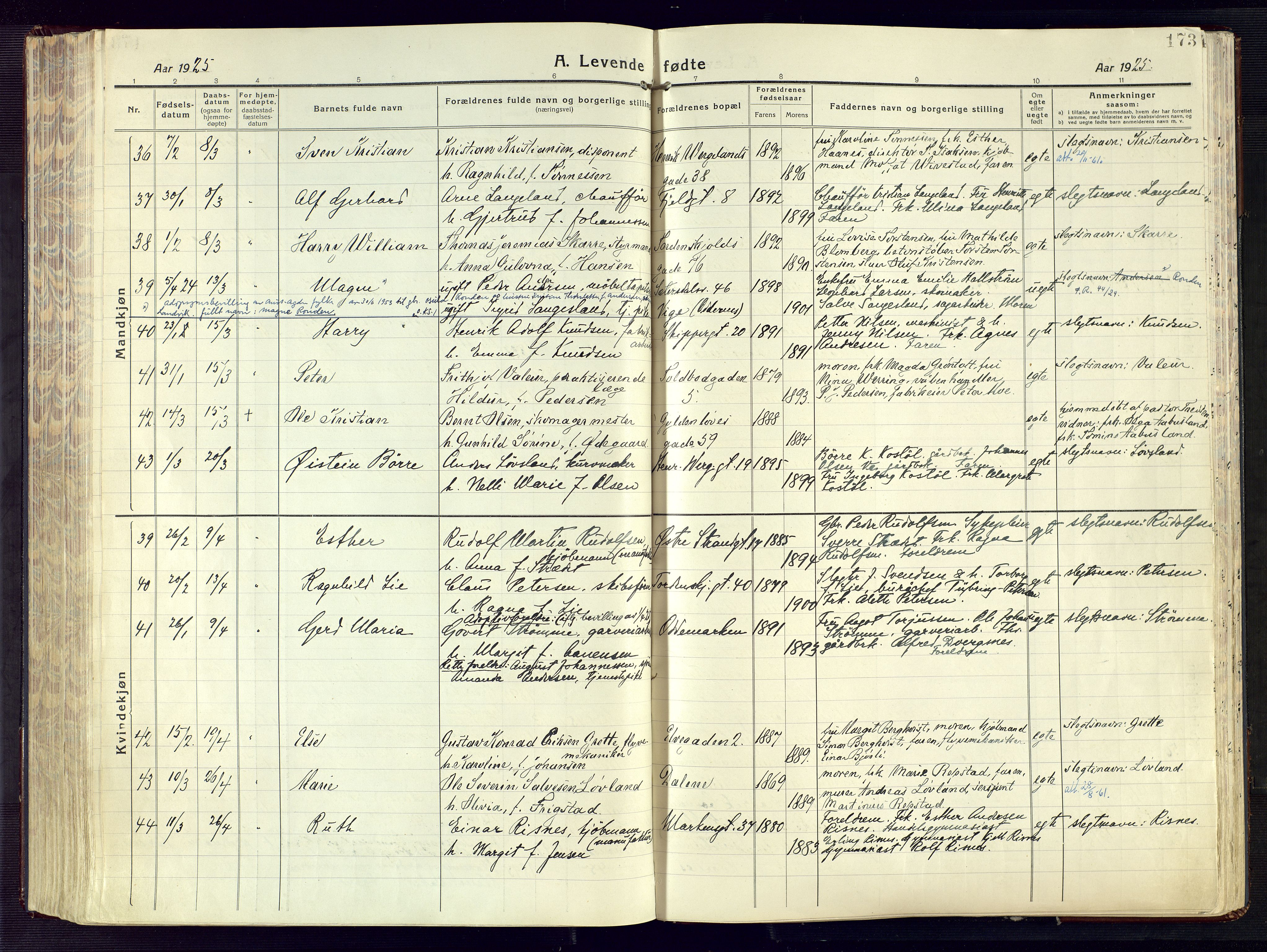 Kristiansand domprosti, SAK/1112-0006/F/Fa/L0024: Parish register (official) no. A 23, 1918-1928, p. 173