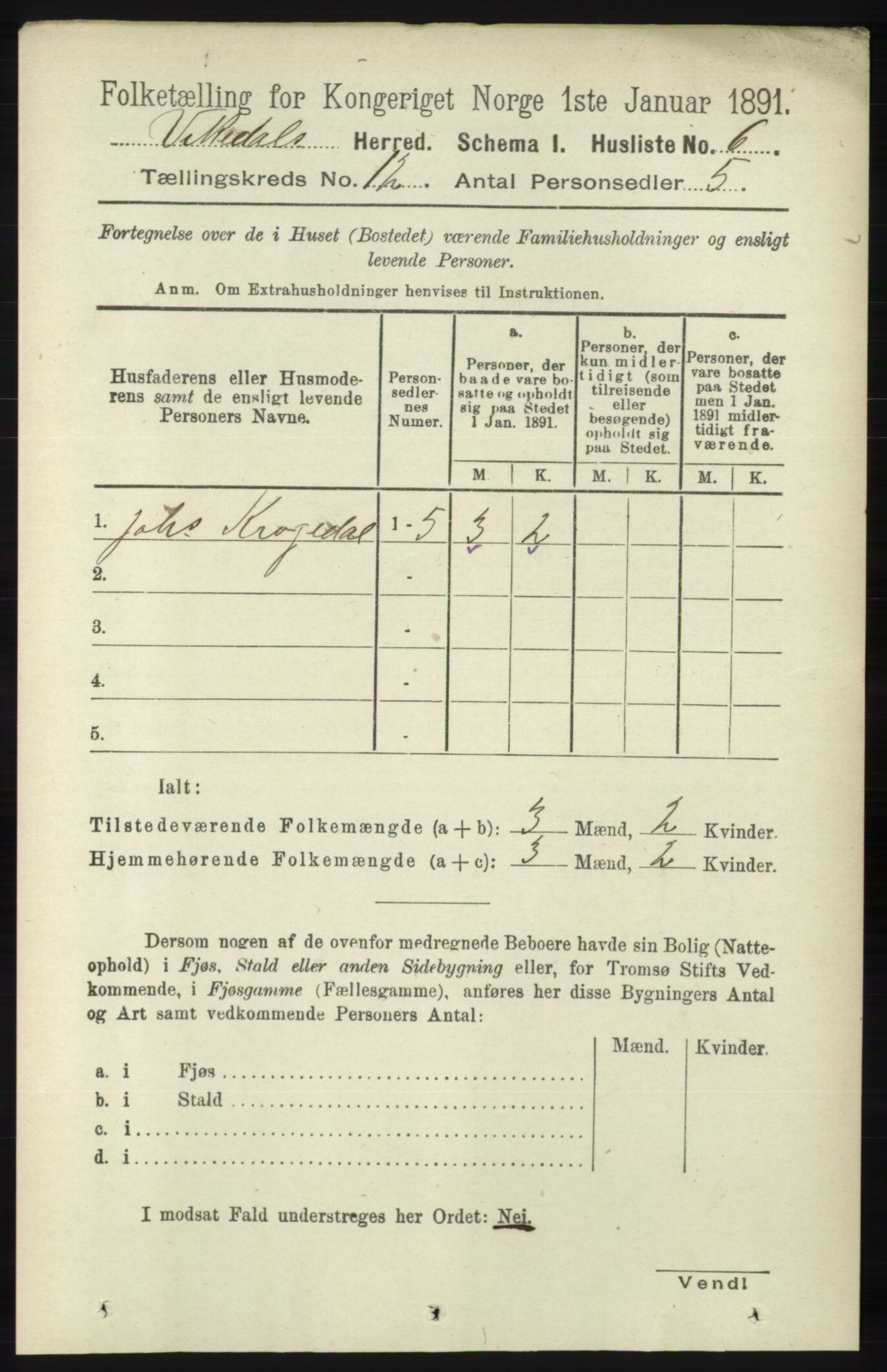 RA, 1891 census for 1157 Vikedal, 1891, p. 3153