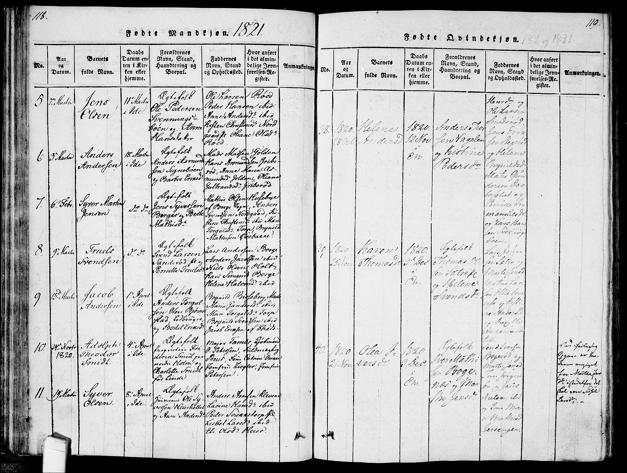 Idd prestekontor Kirkebøker, AV/SAO-A-10911/F/Fc/L0002: Parish register (official) no. III 2, 1815-1831, p. 118-119