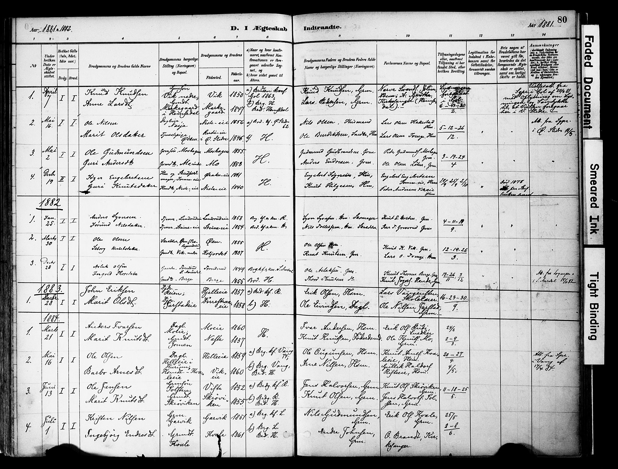 Vestre Slidre prestekontor, SAH/PREST-136/H/Ha/Haa/L0004: Parish register (official) no. 4, 1881-1911, p. 80