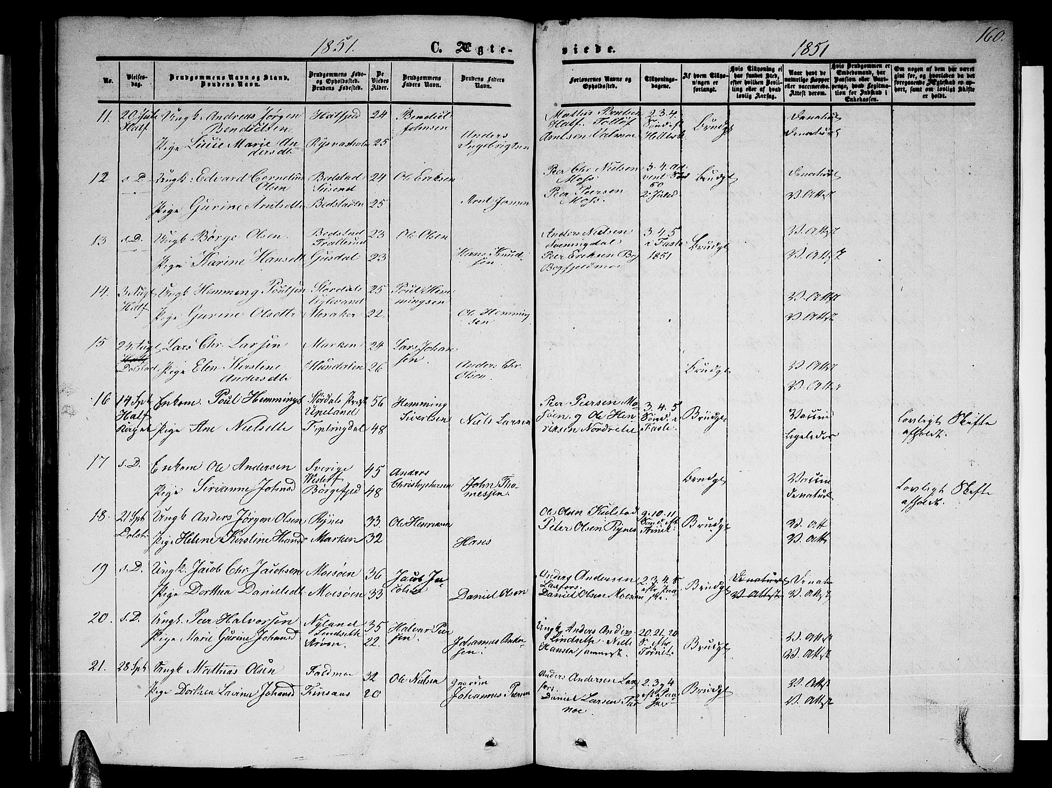Ministerialprotokoller, klokkerbøker og fødselsregistre - Nordland, SAT/A-1459/820/L0301: Parish register (copy) no. 820C03, 1851-1858, p. 160