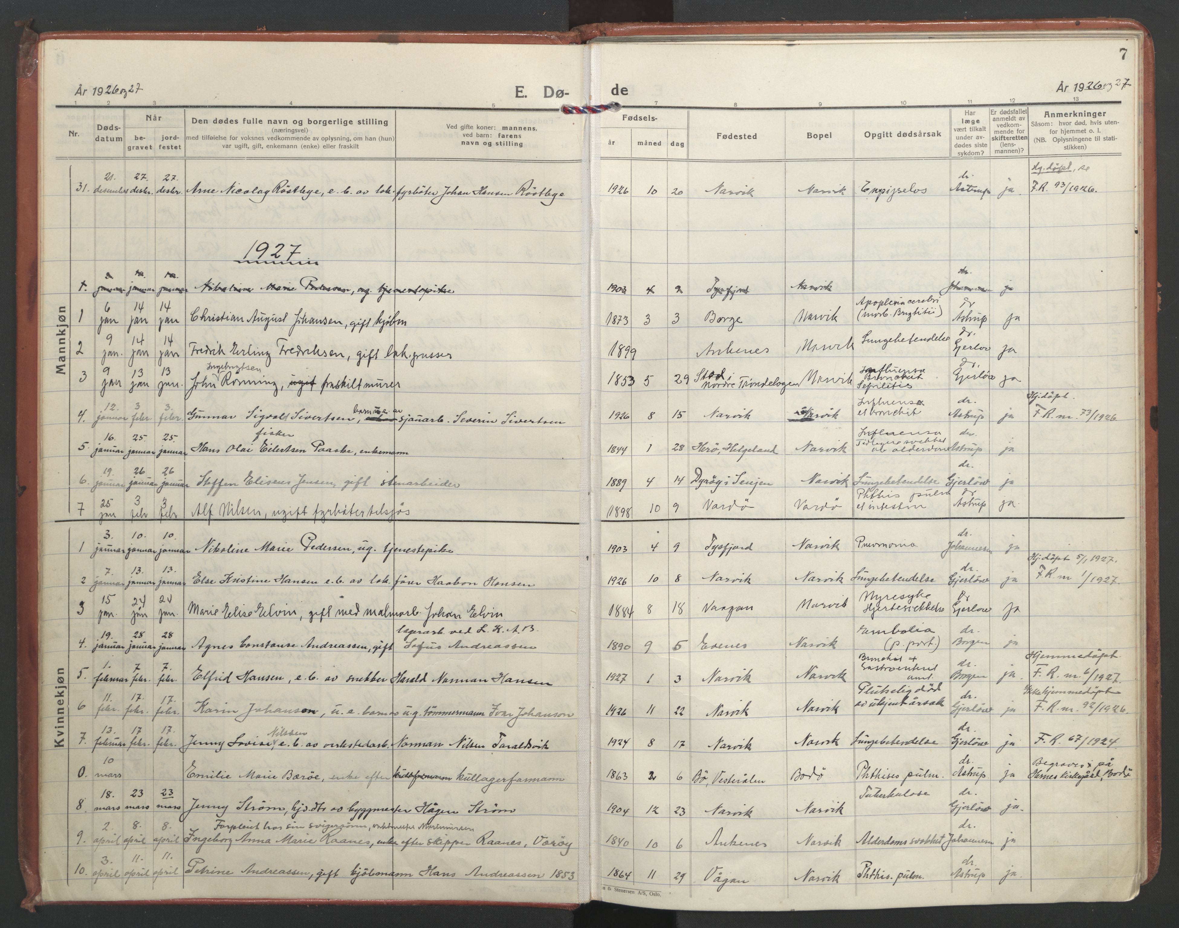 Ministerialprotokoller, klokkerbøker og fødselsregistre - Nordland, SAT/A-1459/871/L1005: Parish register (official) no. 871A21, 1926-1940, p. 7