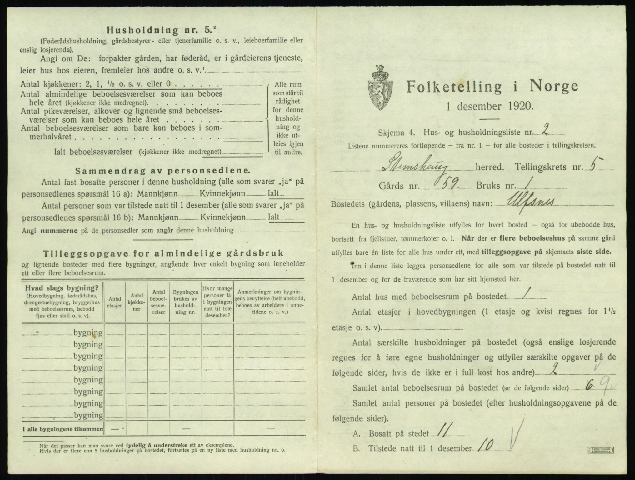 SAT, 1920 census for Stemshaug, 1920, p. 284