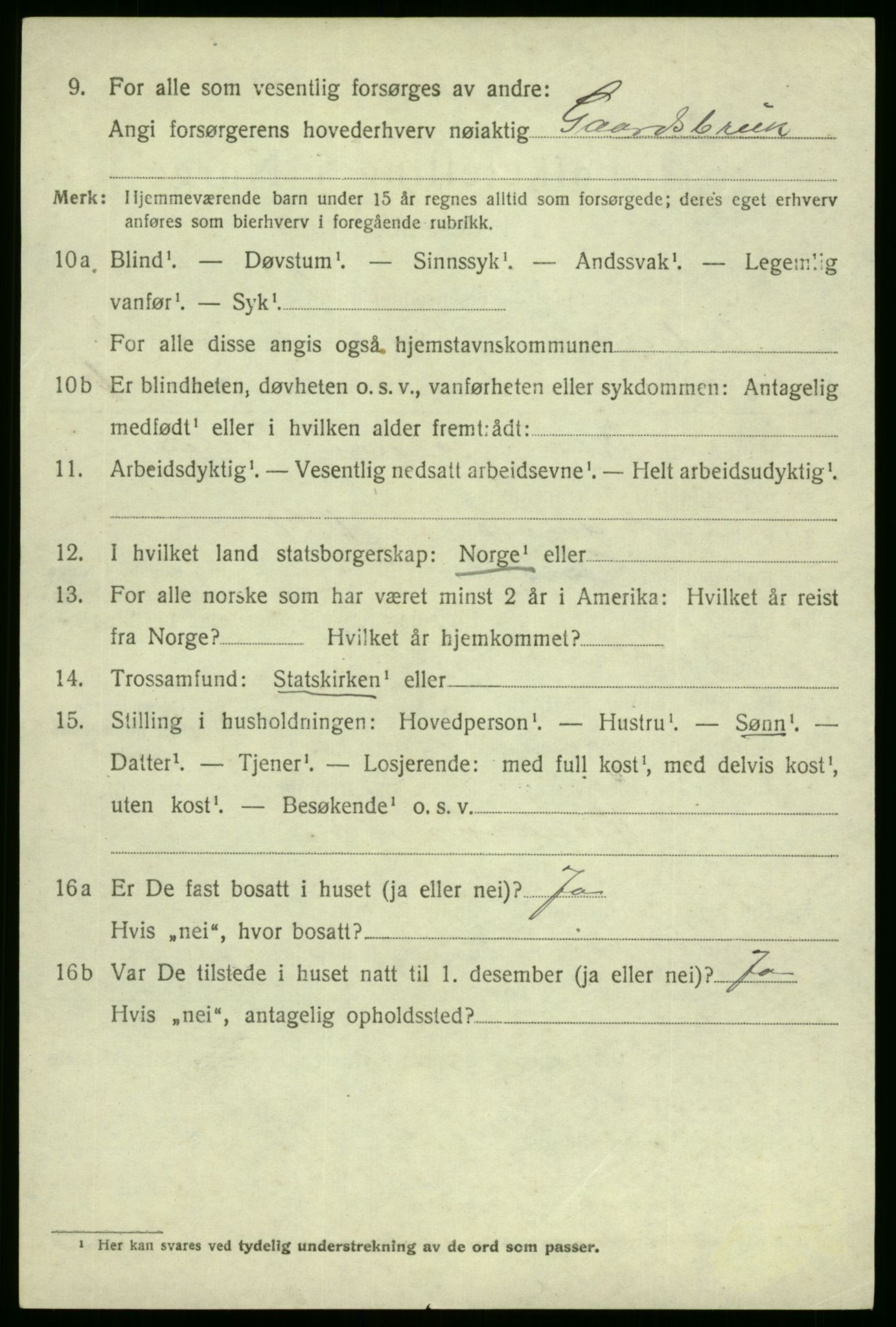 SAB, 1920 census for Jostedal, 1920, p. 581