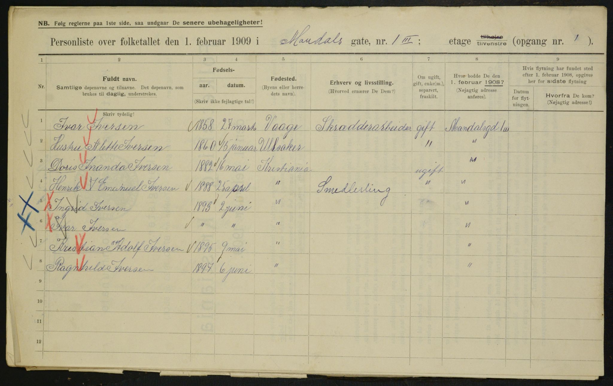 OBA, Municipal Census 1909 for Kristiania, 1909, p. 54640